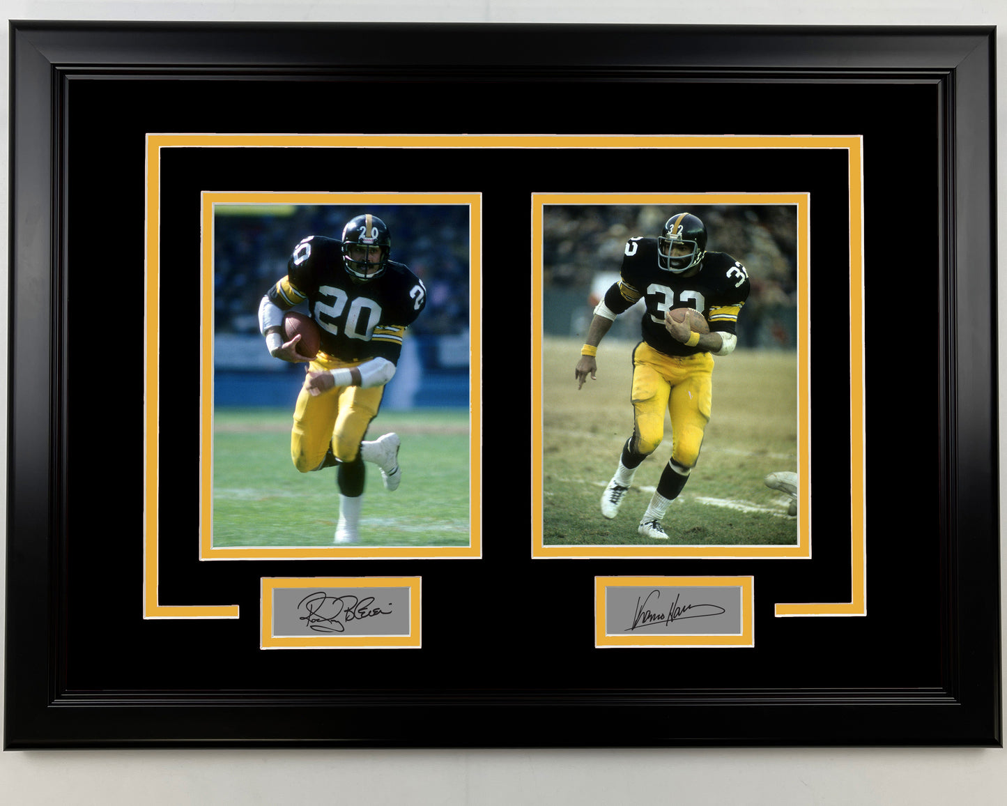 Framed Rocky Bleier and Franco Harris Facsimile Laser Engraved Signatures Pittsburgh Steelers 17x23 Dual Football Photo