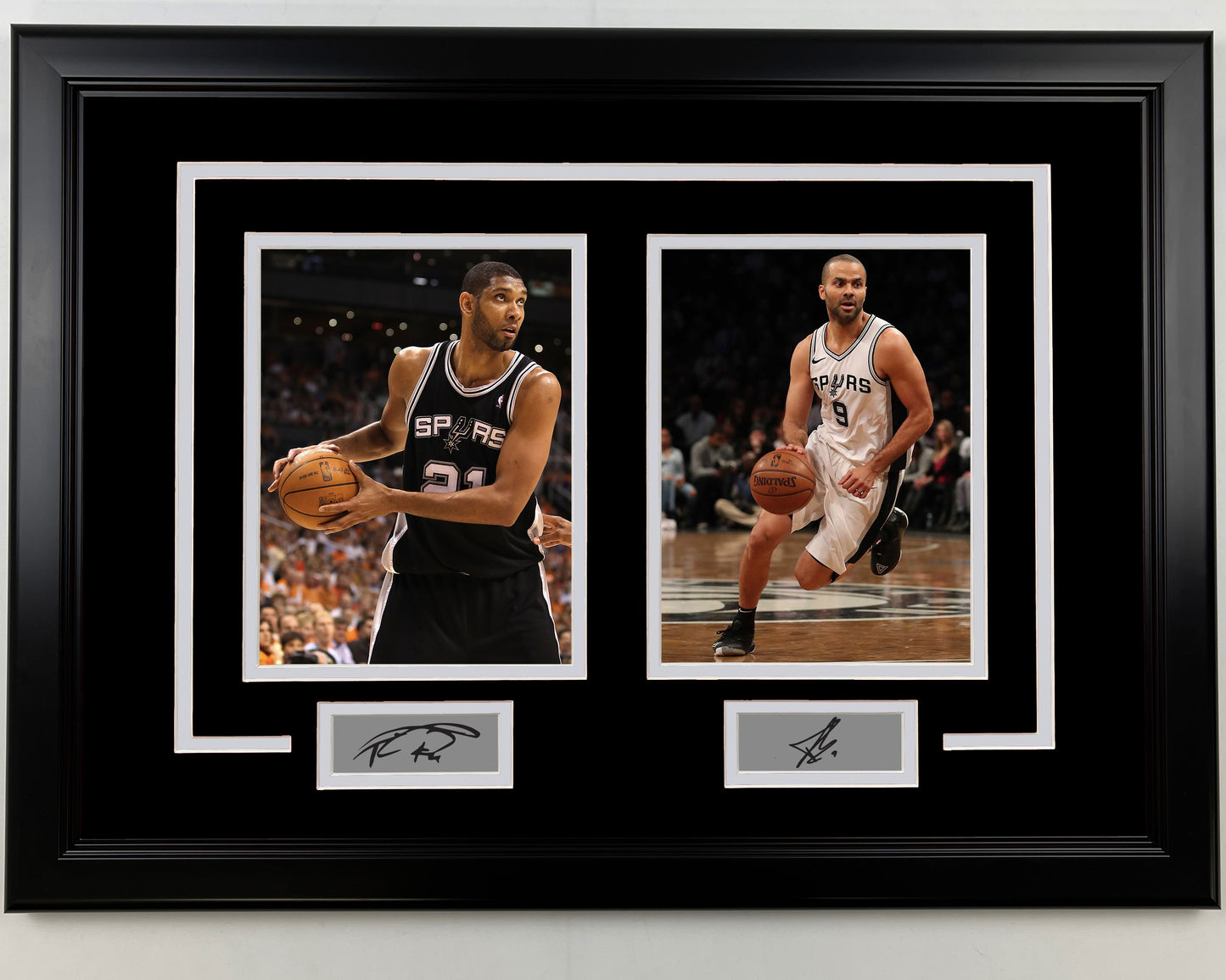 Framed Tim Duncan and Tony Parker Facsimile Laser Engraved Signatures San Antonio Spurs 17x23 Dual Basketball Photo