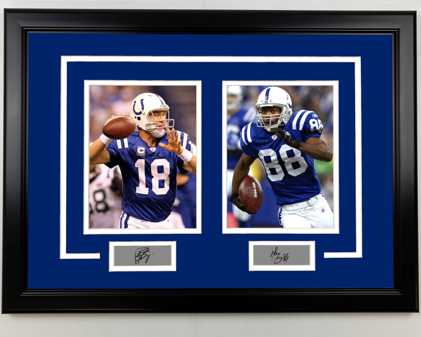 Framed Peyton Manning and Marvin Harrison Facsimile Laser Engraved Signatures Indianapolis Colts 17x23 Dual Football Photo