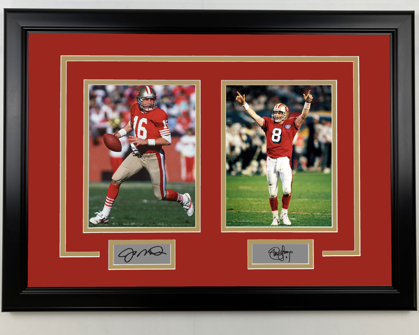 Framed Joe Montana and Steve Young Facsimile Laser Engraved Signatures San Francisco 49ers 17x23 Dual Football Photo
