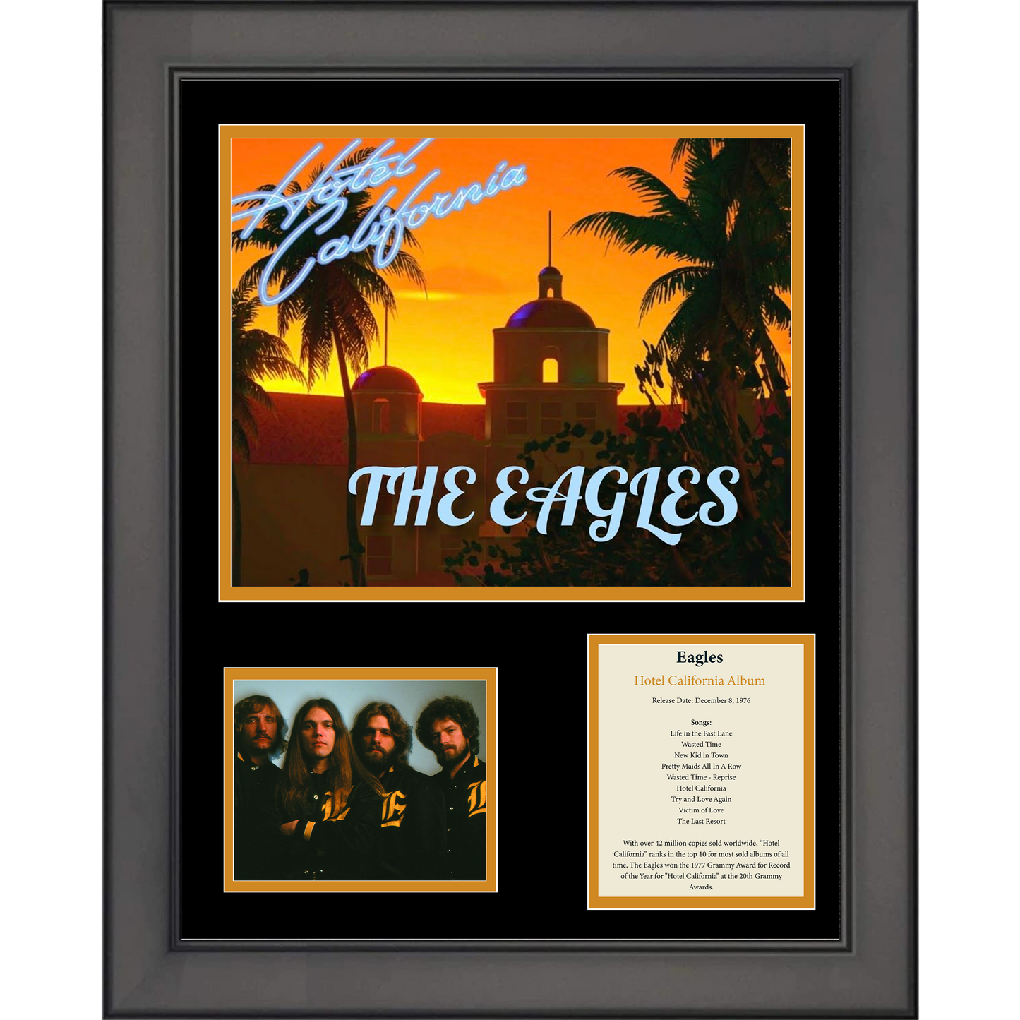 Framed Eagles Hotel California Album 11"x14" Music Three Photo Collage