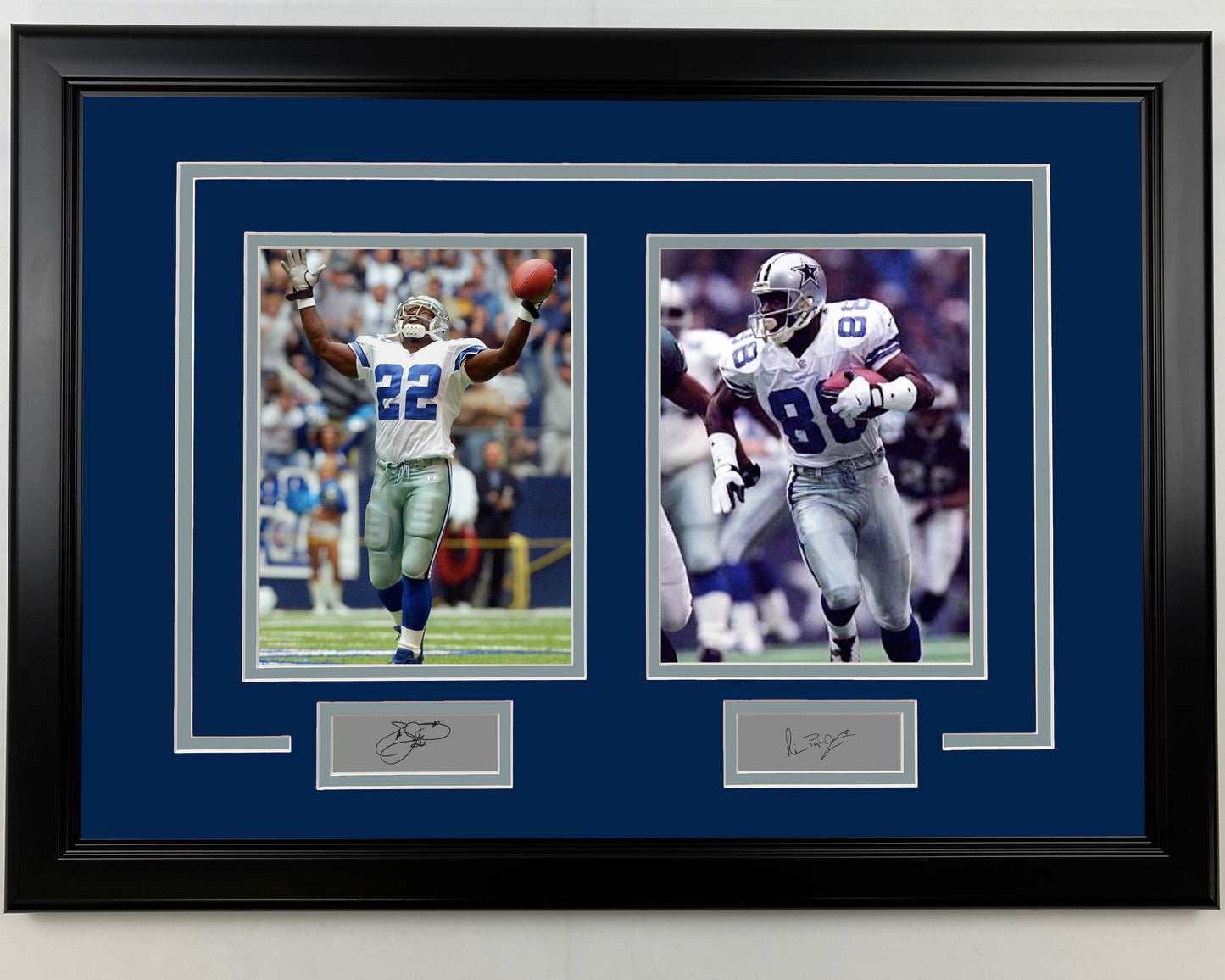 Framed Emmitt Smith and Michael Irvin Dallas Cowboys 17x23 Dual Football Photo