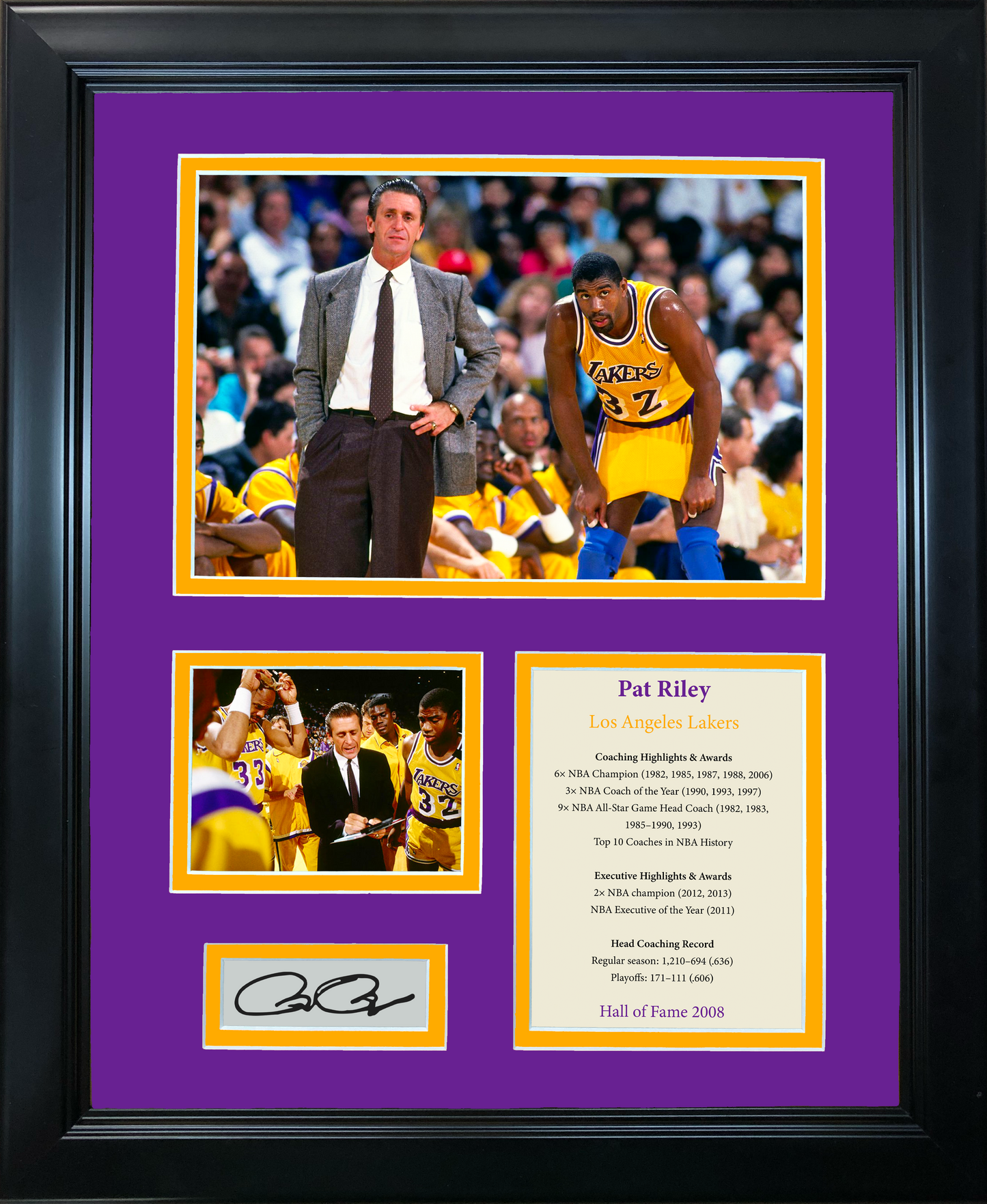 Framed Pat Riley Hall of Fame Los Angeles Lakers Facsimile Laser Engraved Signature Auto Basketball 11"x14" Photo Sig Collage