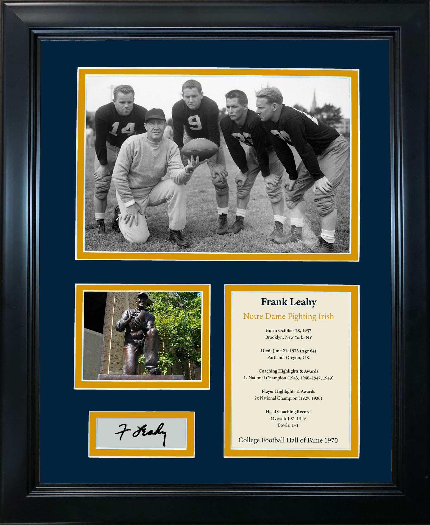 Framed Frank Leahy Hall of Fame Facsimile Laser Engraved Signature Auto Notre Dame Fighting Irish 11"x14" College Football Photo Sig Collage