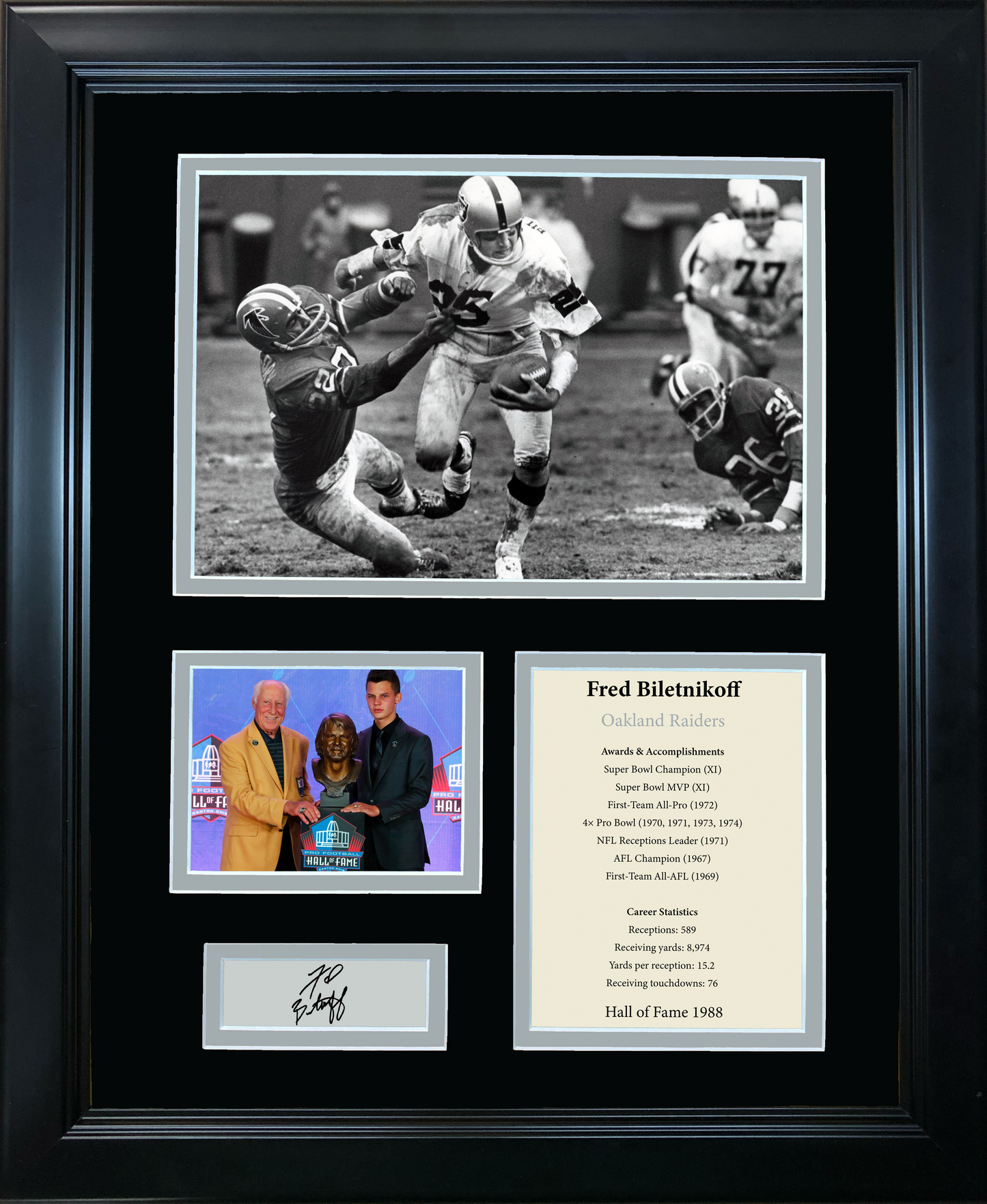 Framed Fred Biletnikoff Hall of Fame Facsimile Laser Engraved Signature Auto Oakland Las Vegas Raiders 11"x14" Football Photo Sig Collage