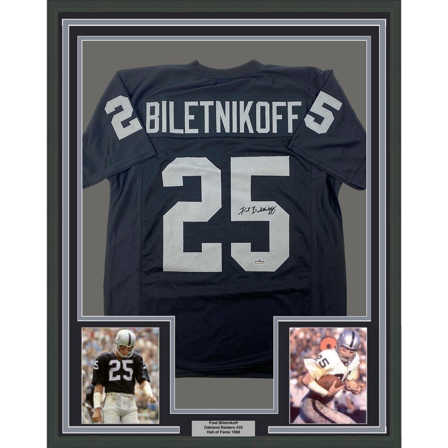 Framed Facsimile Autographed Fred Biletnikoff 35x39 Oakland Las Vegas Black Reprint Laser Auto Football Jersey