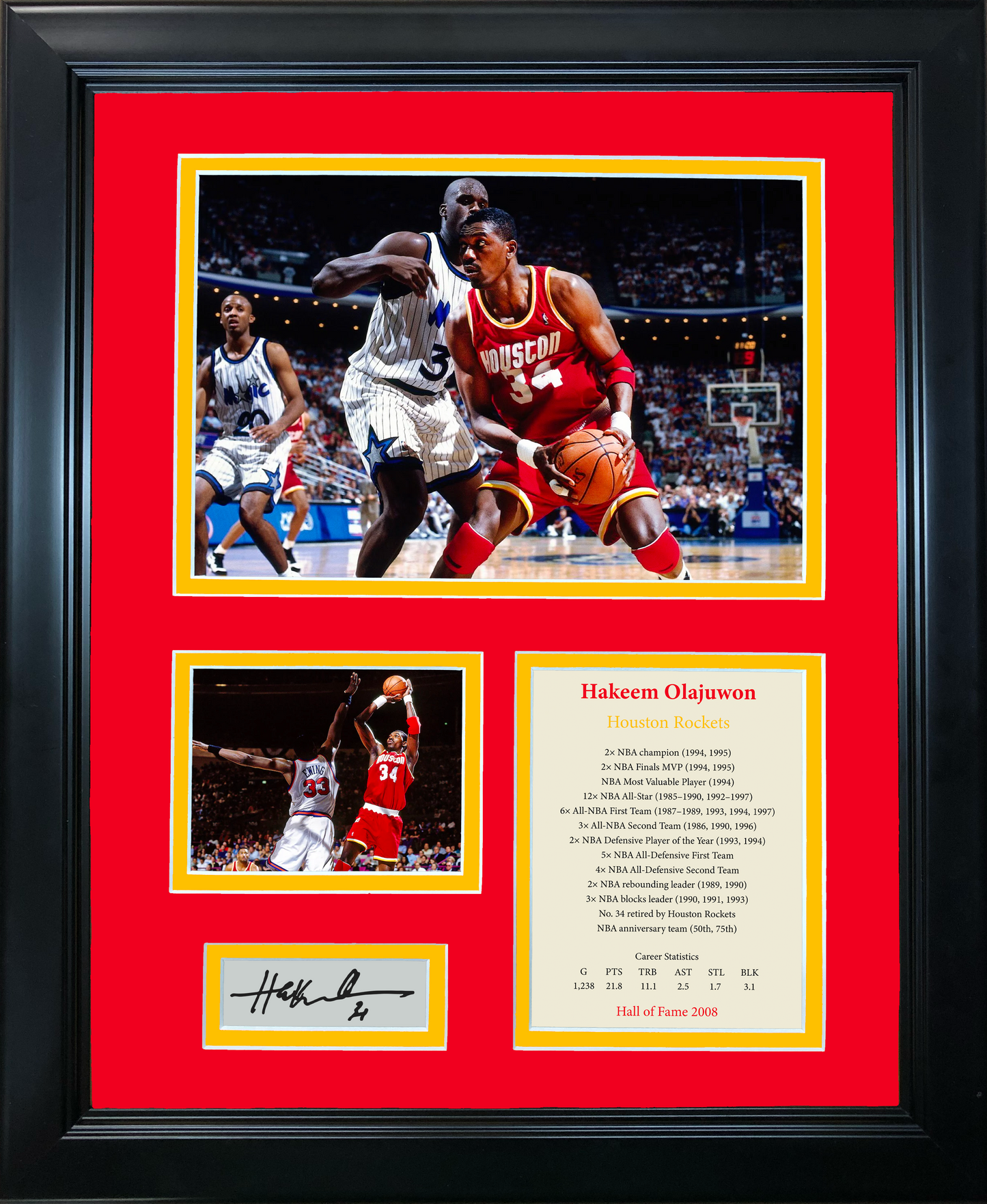 Framed Hakeem Olajuwon Hall of Fame Facsimile Laser Engraved Signature Auto Houston Rockets Basketball 11"x14" Photo Sig Collage