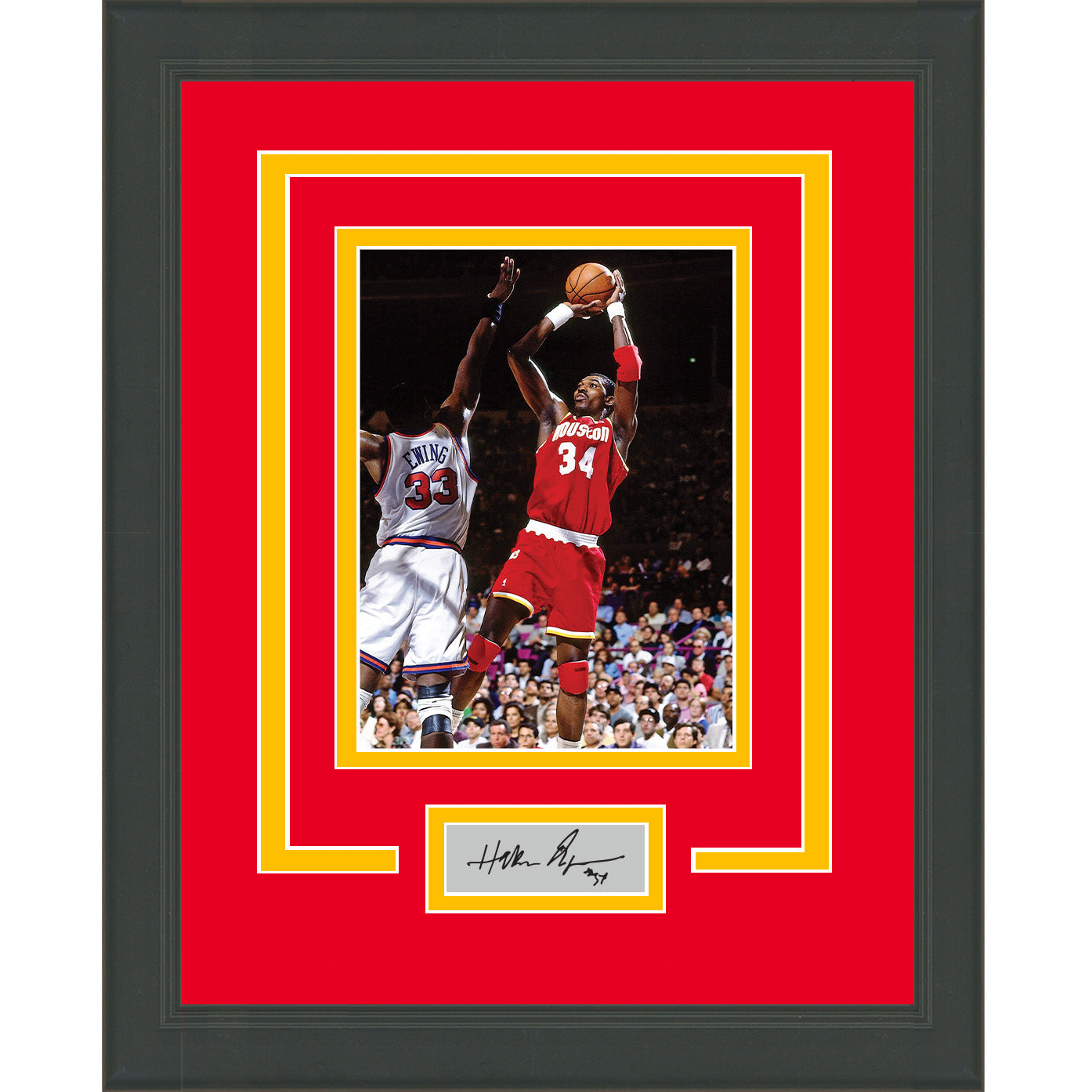 Framed Hakeem Olajuwon Facsimile Laser Engraved Signature Auto Houston Rockets 11x14 Basketball Photo