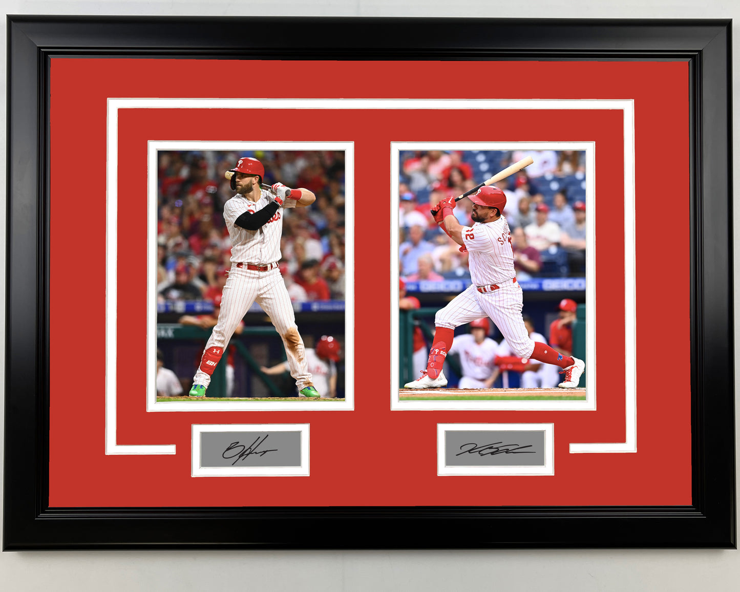 Framed Bryce Harper and Kyle Schwarber Facsimile Laser Engraved Signatures Philadelphia Phillies 17x23 Dual Baseball Photo