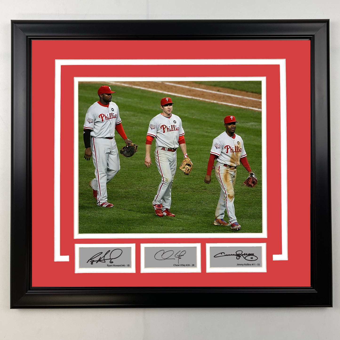 Framed Ryan Howard, Chase Utley and Jimmy Rollins Facsimile Laser Engraved Signatures Philadelphia Phillies 19x21 Baseball Photo
