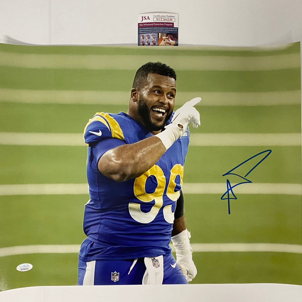 Autographed/Signed Aaron Donald Los Angeles LA Rams 16x20 Football Photo JSA COA #5