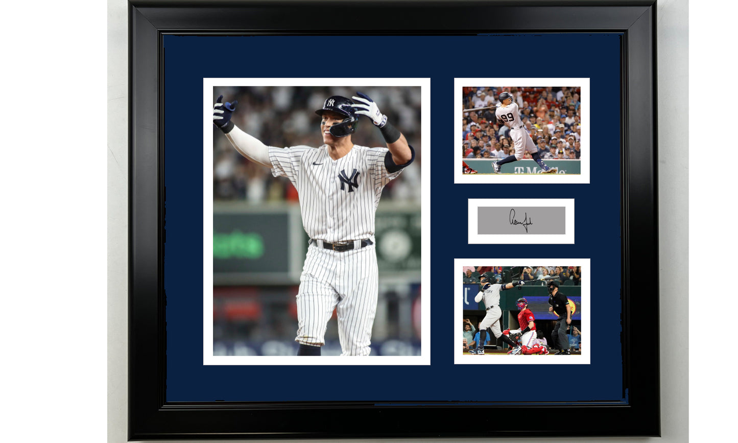 Framed Aaron Judge New York Yankees Facsimile Laser Engraved Signature Baseball 14x11 3 Photo Collage