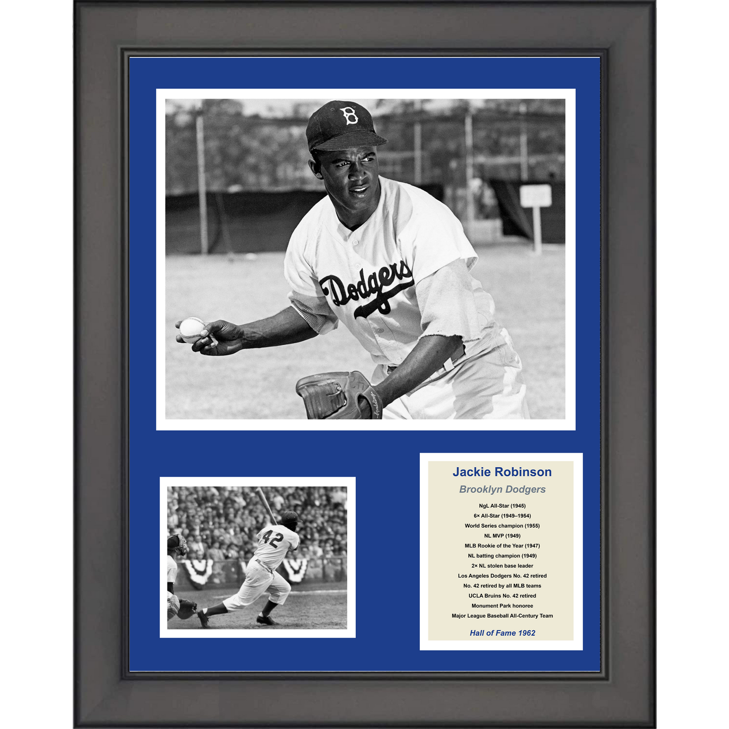Framed Jackie Robinson Hall of Fame Brooklyn Dodgers Baseball 11"x14" Three Photo Collage