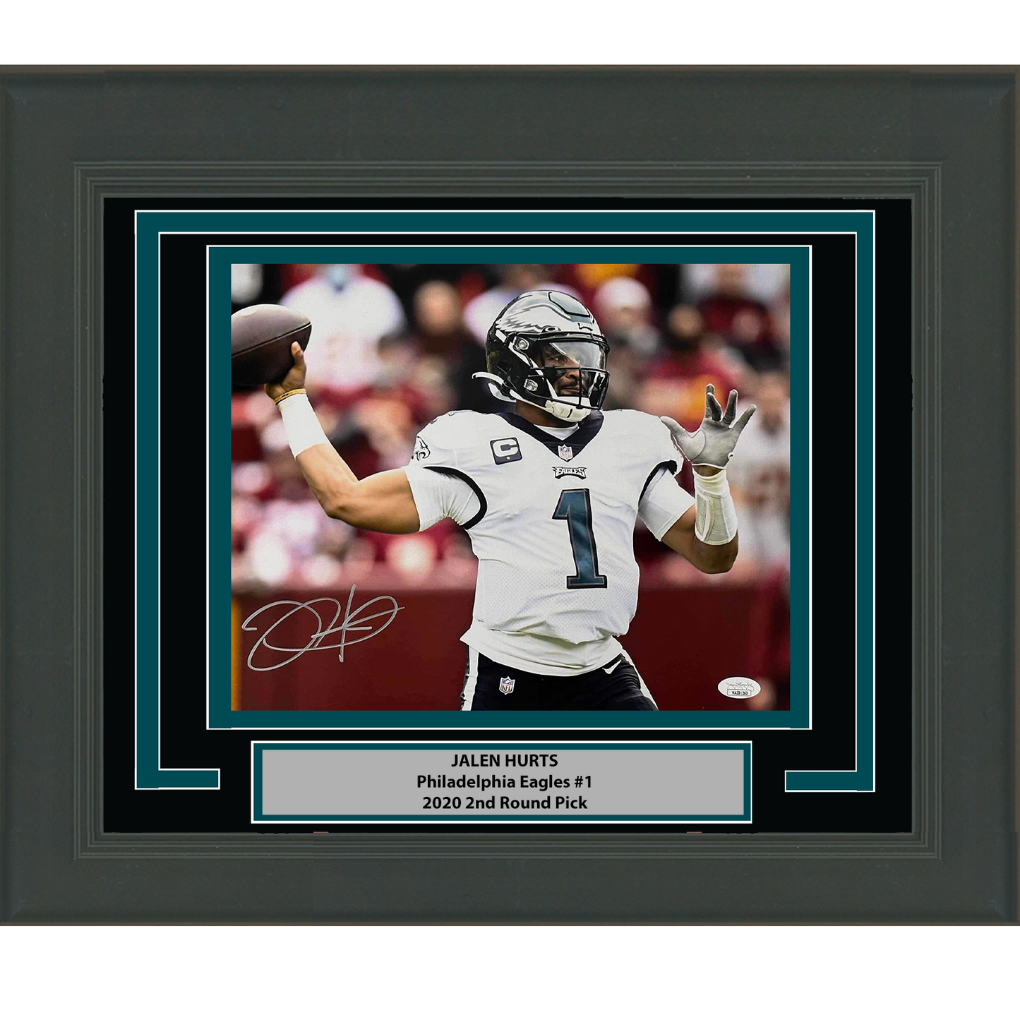 Framed Autographed/Signed Jalen Hurts Philadelphia Eagles 11x14 Football Photo JSA COA #4