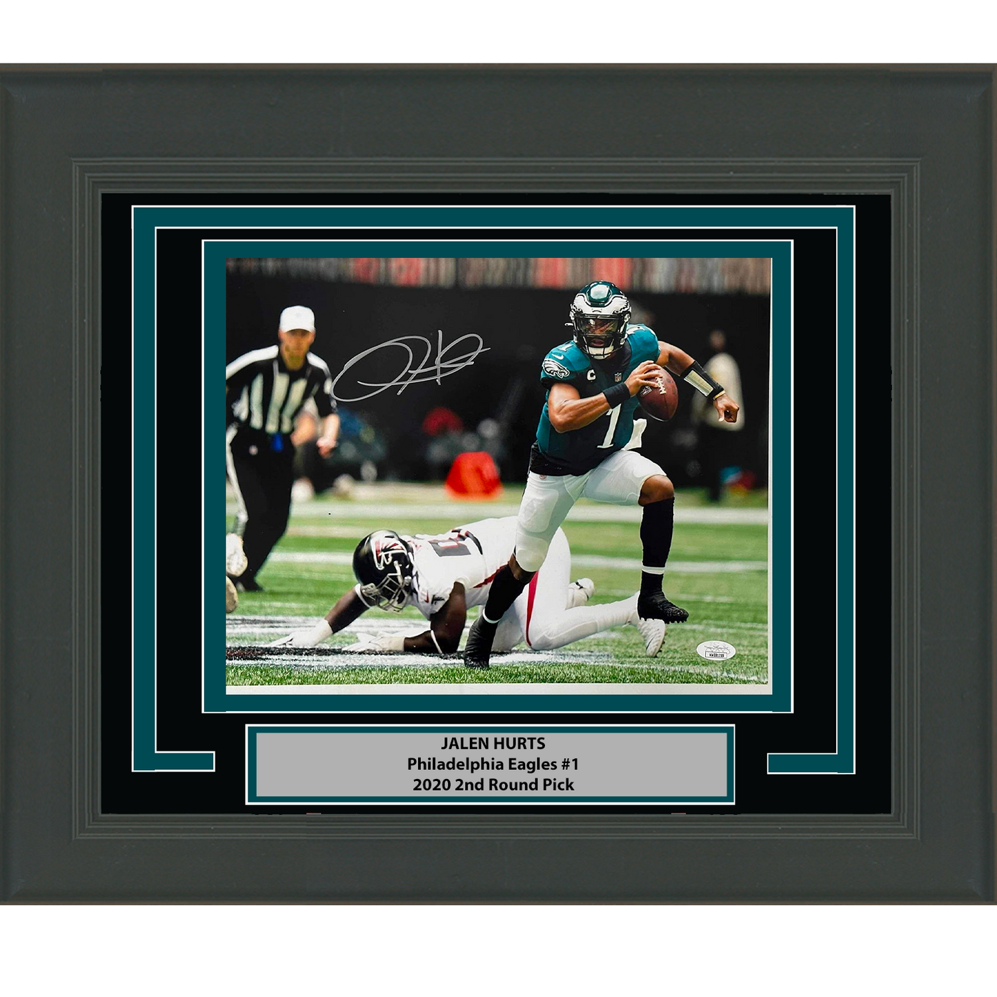 Framed Autographed/Signed Jalen Hurts Philadelphia Eagles 11x14 Football Photo JSA COA #6
