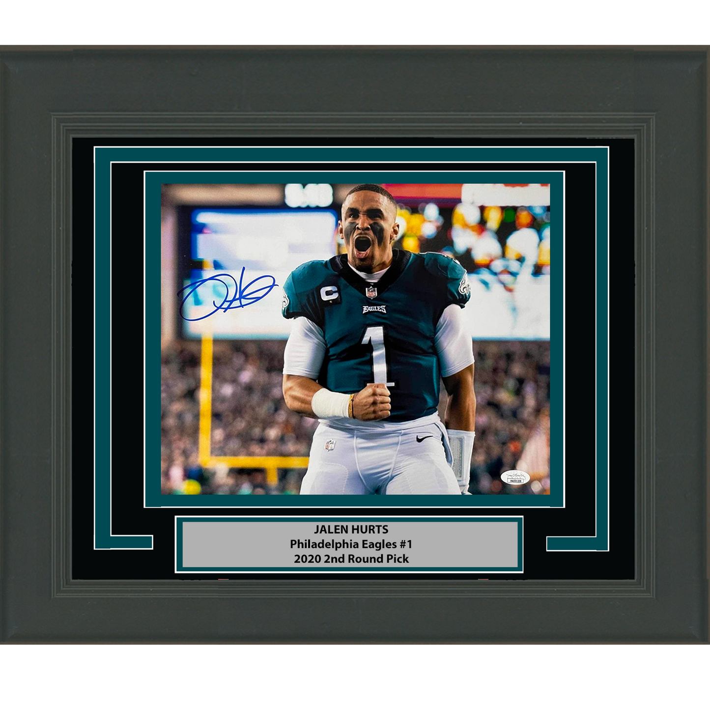 Framed Autographed/Signed Jalen Hurts Philadelphia Eagles 11x14 Football Photo JSA COA #5
