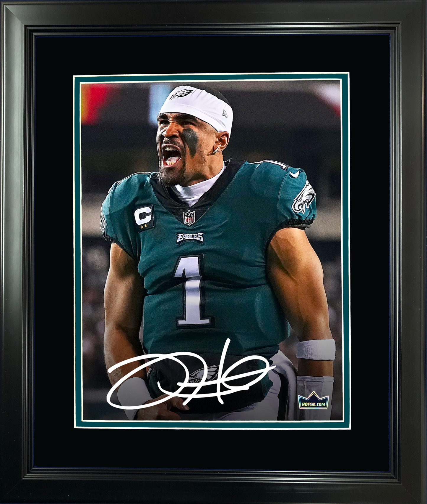Framed Jalen Hurts Facsimile Laser Engraved Signature Auto Philadelphia Eagles 11"x14" Football Photo HOFSM Holo