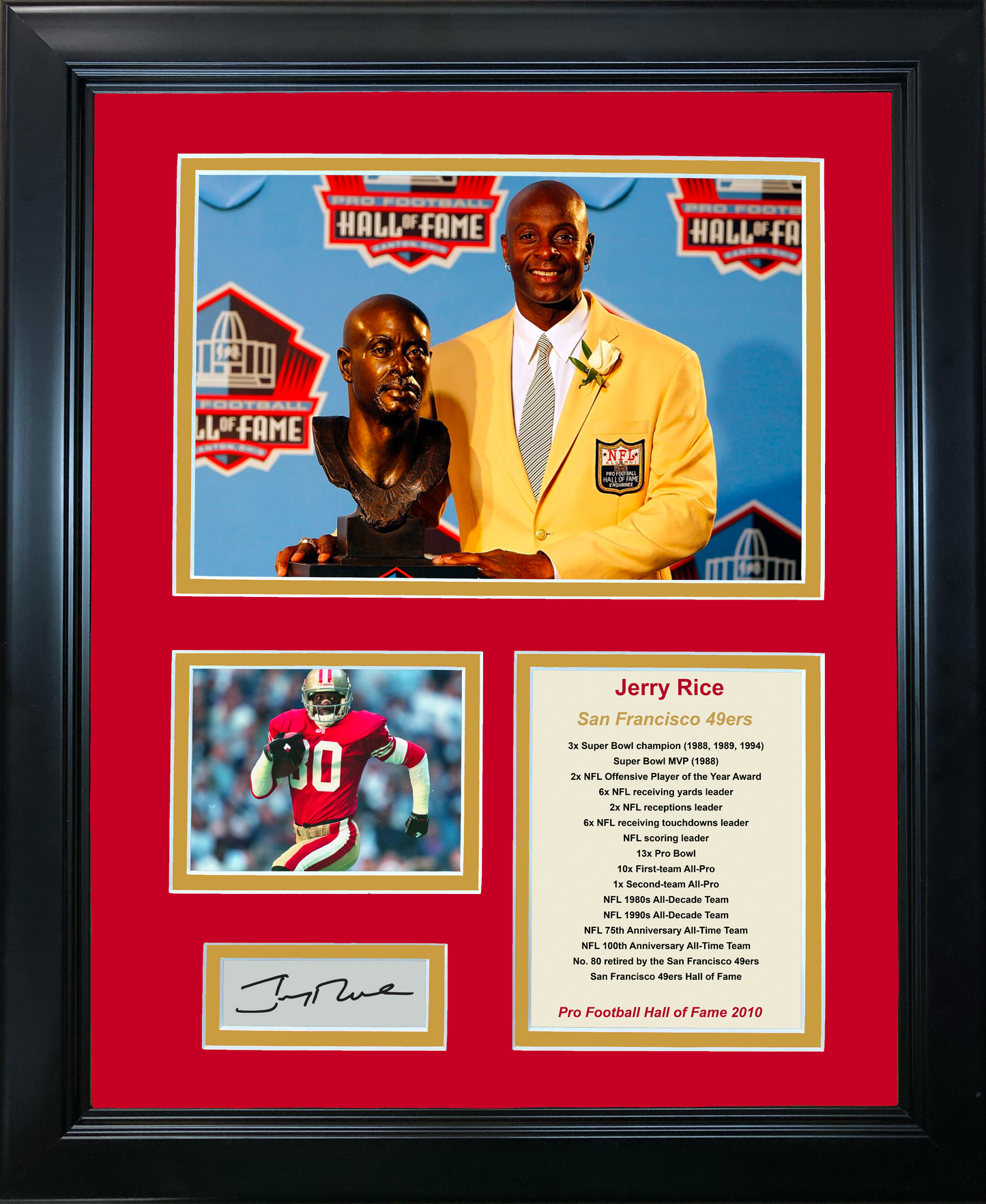 Framed Jerry Rice Hall of Fame Facsimile Laser Engraved Signature Auto San Francisco 49ers 11"x14" Photo Sig Collage