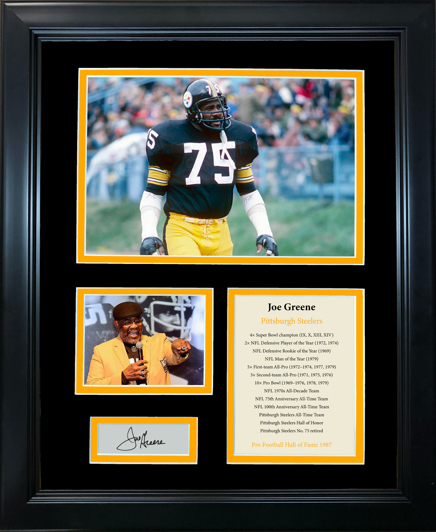 Framed Joe Greene Hall of Fame Facsimile Laser Engraved Signature Auto Pittsburgh Steelers 11"x14" Photo Sig Collage