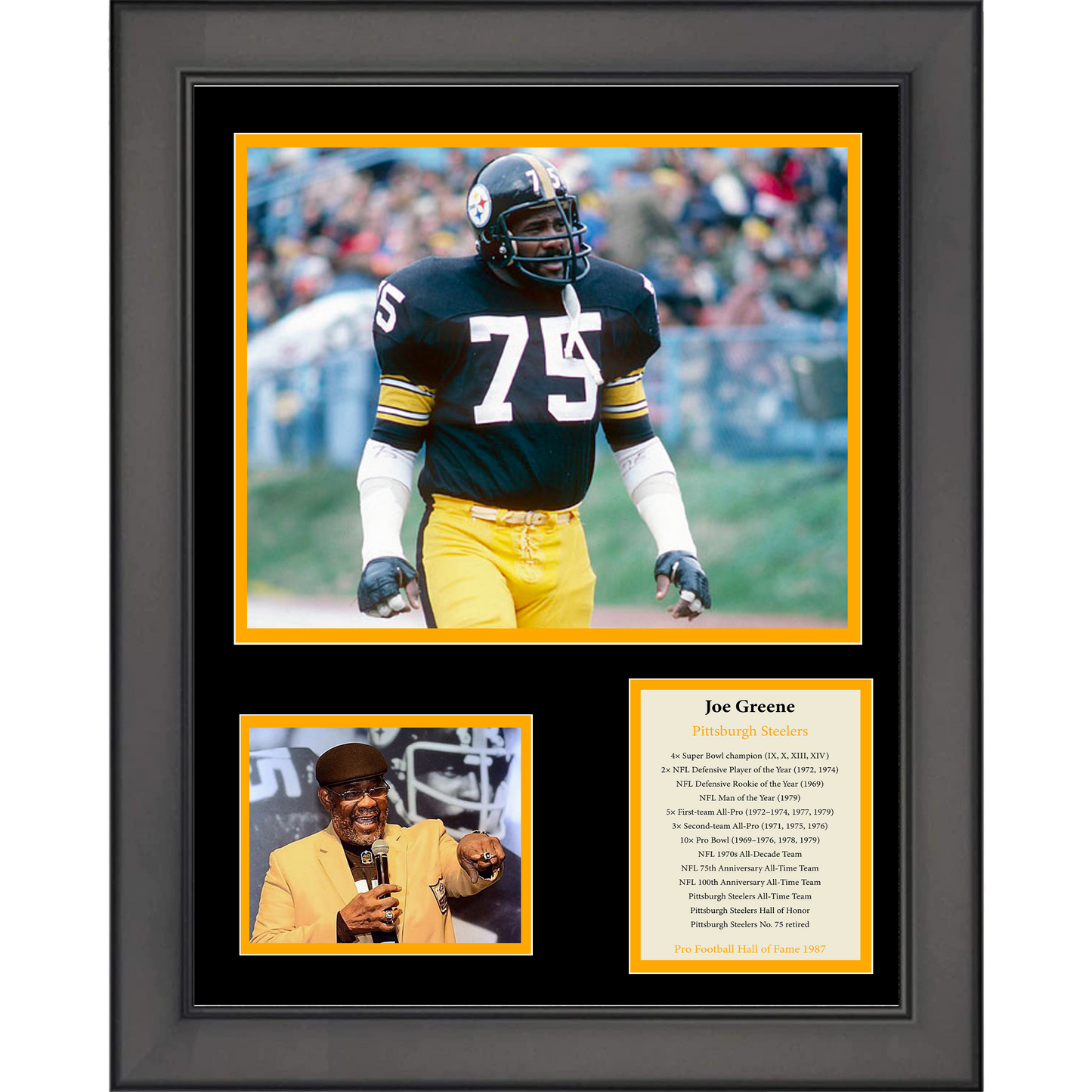 Framed Joe Greene Hall of Fame Pittsburgh Steelers Football 11"x14" Three Photo Collage