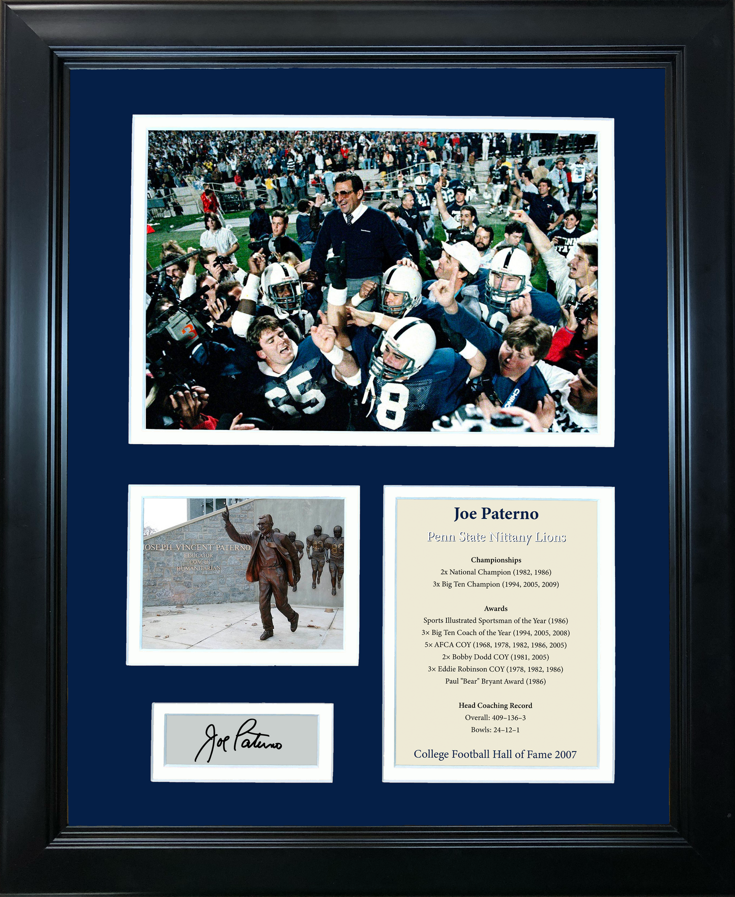 Framed Joe Paterno Hall of Fame Facsimile Laser Engraved Signature Auto PSU Penn State Nittany Lions 11"x14" College Football Photo Sig Collage