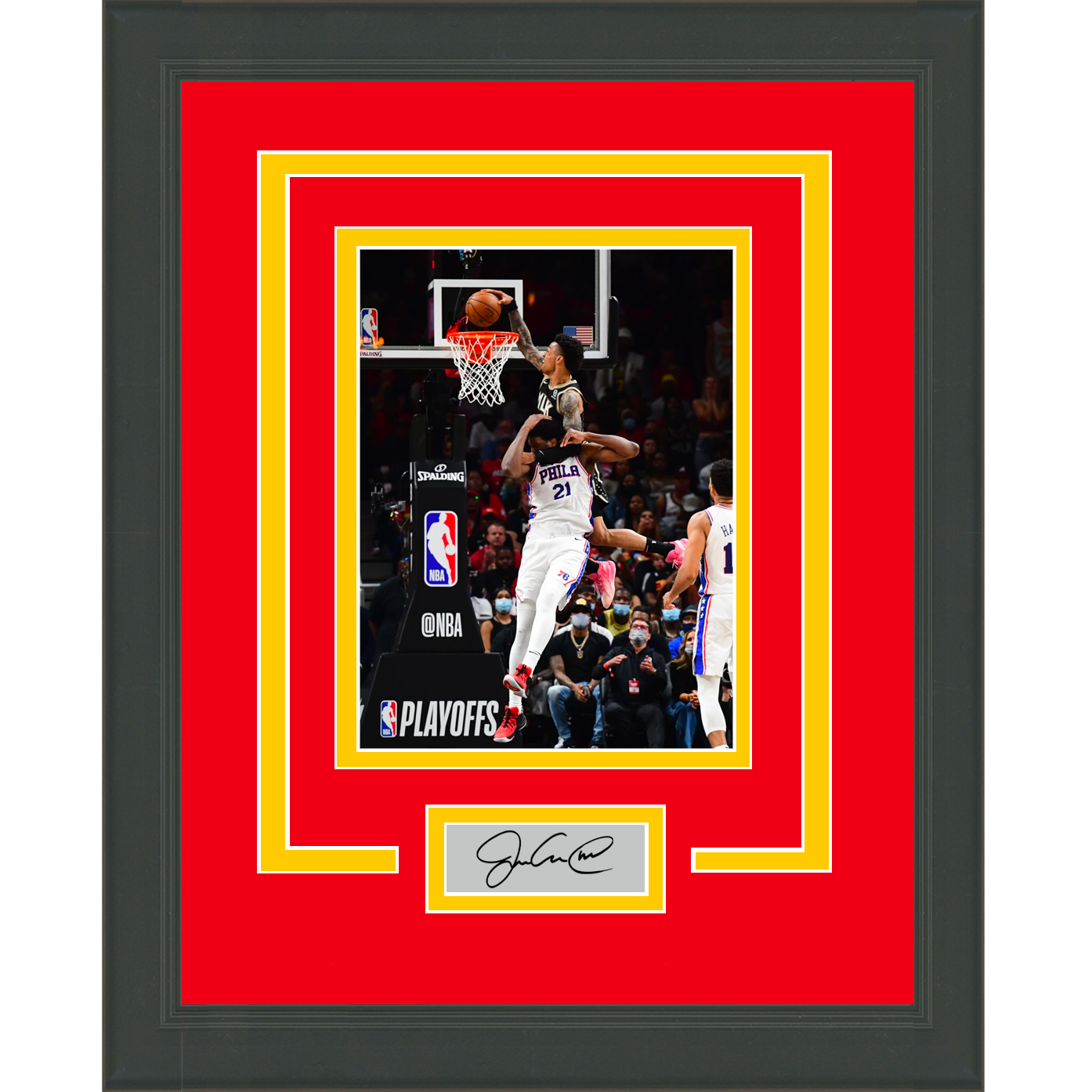 Framed John Collins Dunk on Joel Embiid Facsimile Laser Engraved Signature Auto Atlanta Hawks 11x14 Basketball Photo