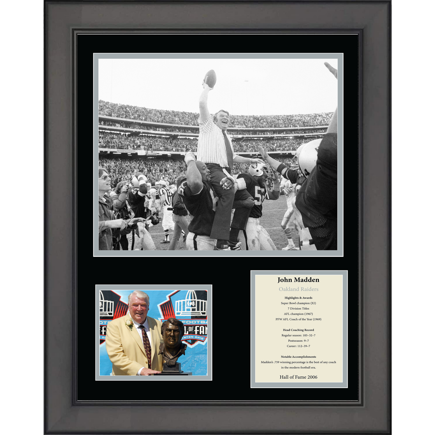 Framed John Madden Hall of Fame Oakland Las Vegas Raiders 11"x14" Football Three Photo Collage