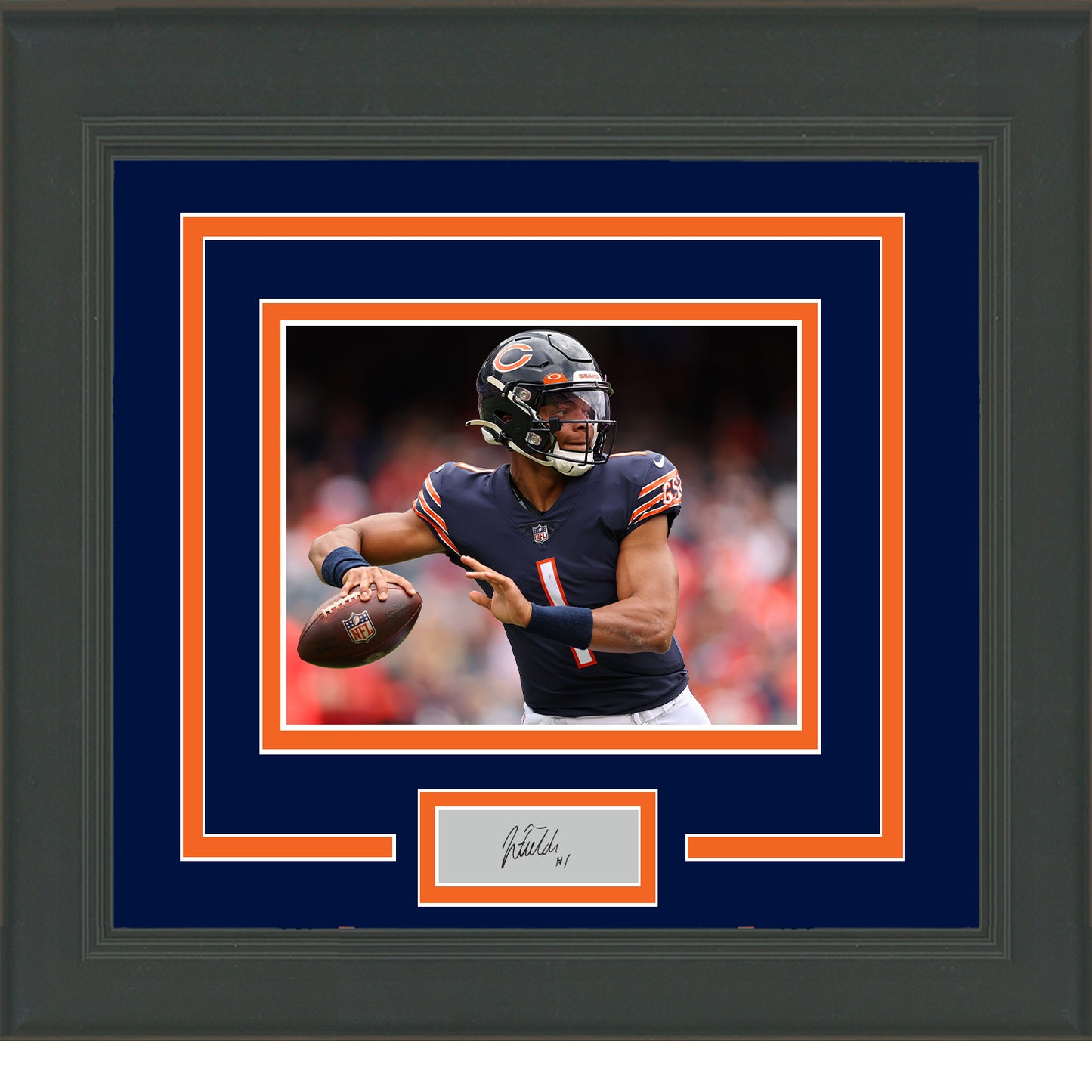 Framed Justin Fields Facsimile Laser Engraved Signature Auto Chicago Bears 11x14 Football Photo