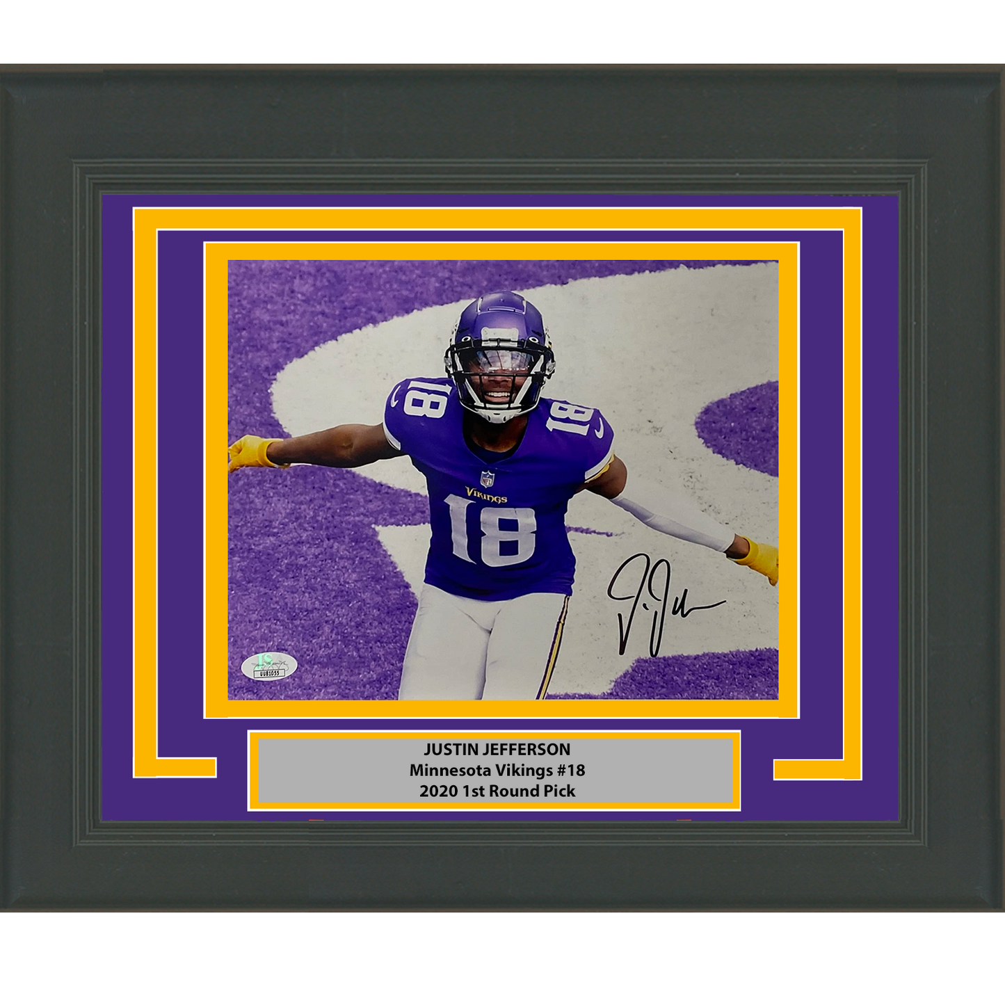 Framed Autographed/Signed Justin Jefferson Minnesota Vikings 8x10 Football Photo JSA COA