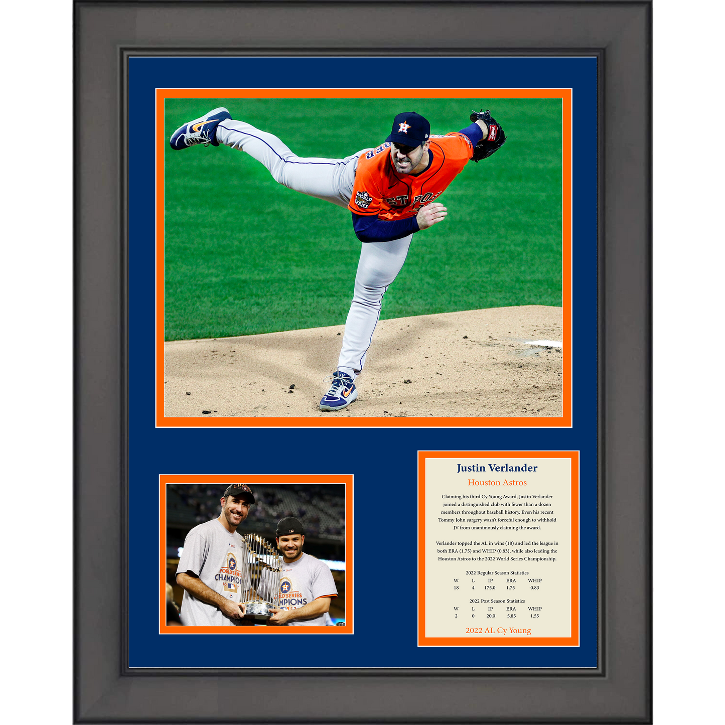 Framed Justin Verlander AL Cy Young 2022 Houston Astros Baseball 11"x14" Three Photo Collage