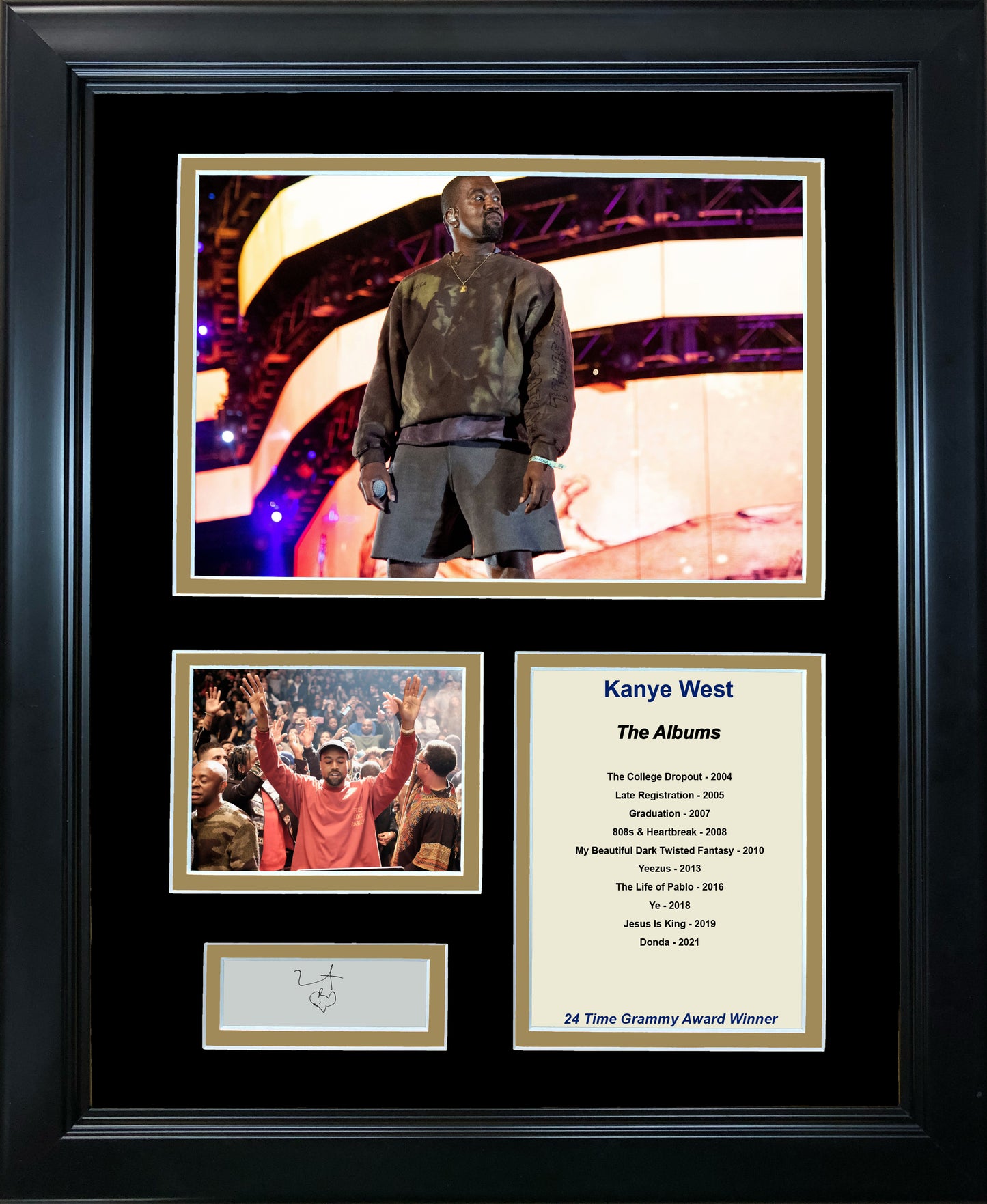 Framed Kanye West Facsimile Laser Engraved Signature Auto 11"x14" Photo Sig Collage
