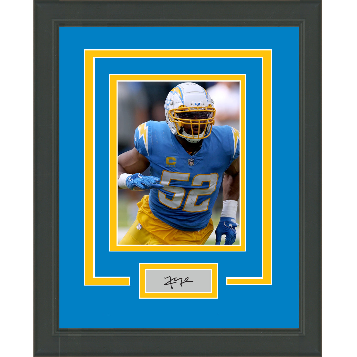 Framed Khalil Mack Facsimile Laser Engraved Signature Auto Los Angeles Chargers 11x14 Football Photo