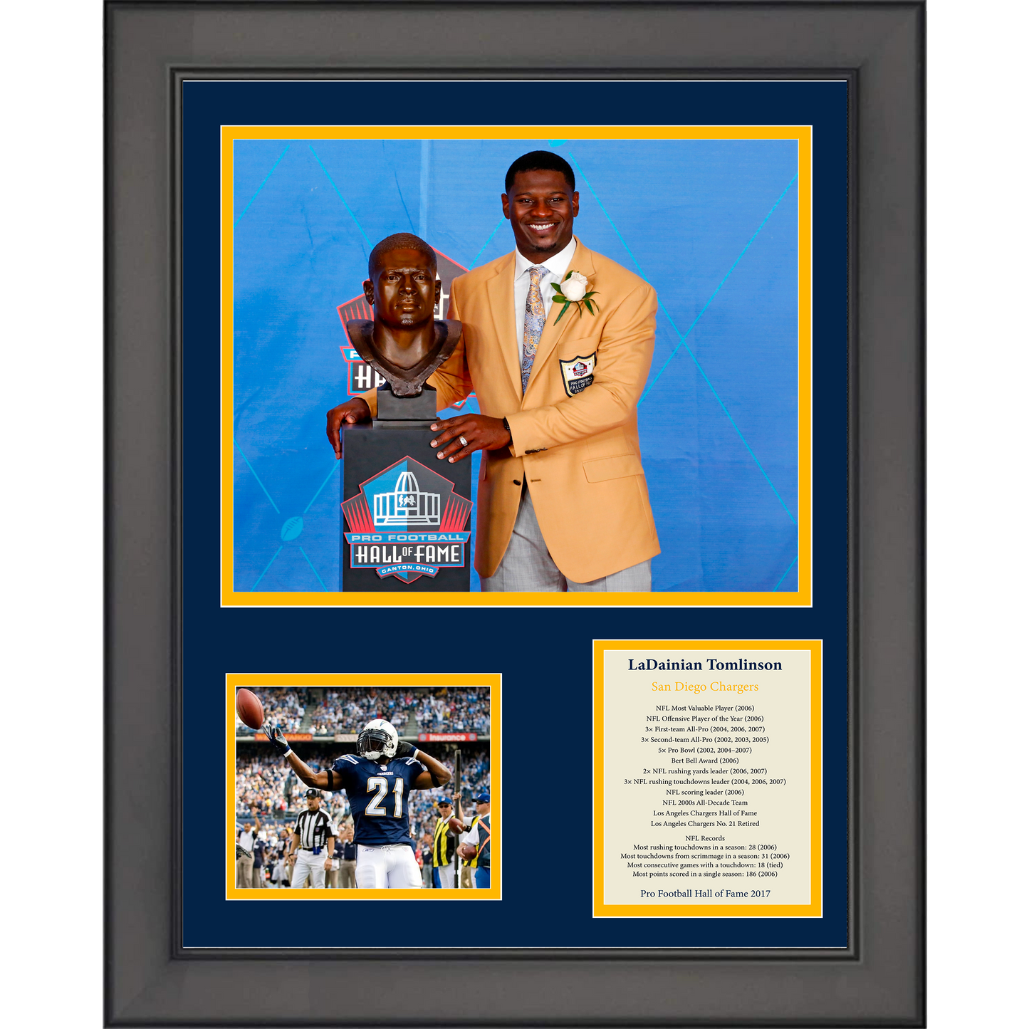 Framed LaDainian Tomlinson Hall of Fame San Diego Chargers 11"x14" Football Three Photo Collage
