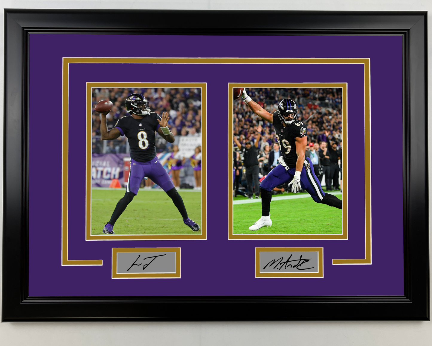Framed Lamar Jackson and Mark Andrews Facsimile Laser Engraved Signatures Baltimore Ravens 17x23 Dual Football Photo