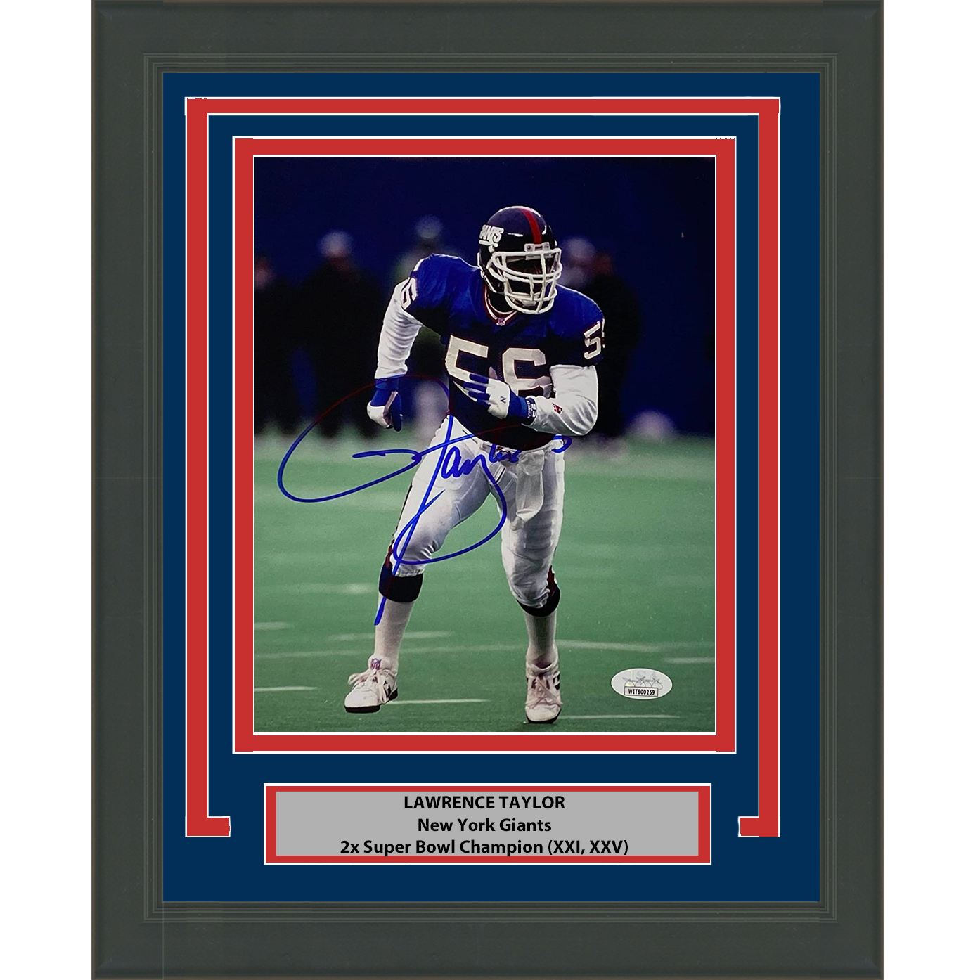 Framed Autographed/Signed Lawrence Taylor New York Giants 8x10 Football Photo JSA COA