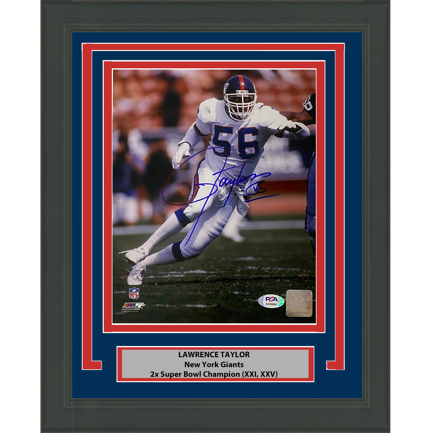 Framed Autographed/Signed Lawrence Taylor New York Giants 8x10 Football Photo PSA/DNA COA