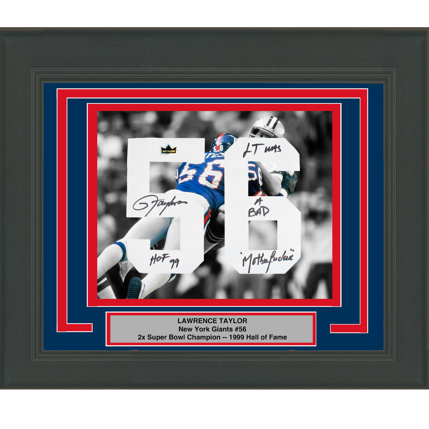 Framed Lawrence Taylor Facsimile Autographed Inscribed Jersey Number 23x21 New York Giants Reprint Laser Auto Football Photo