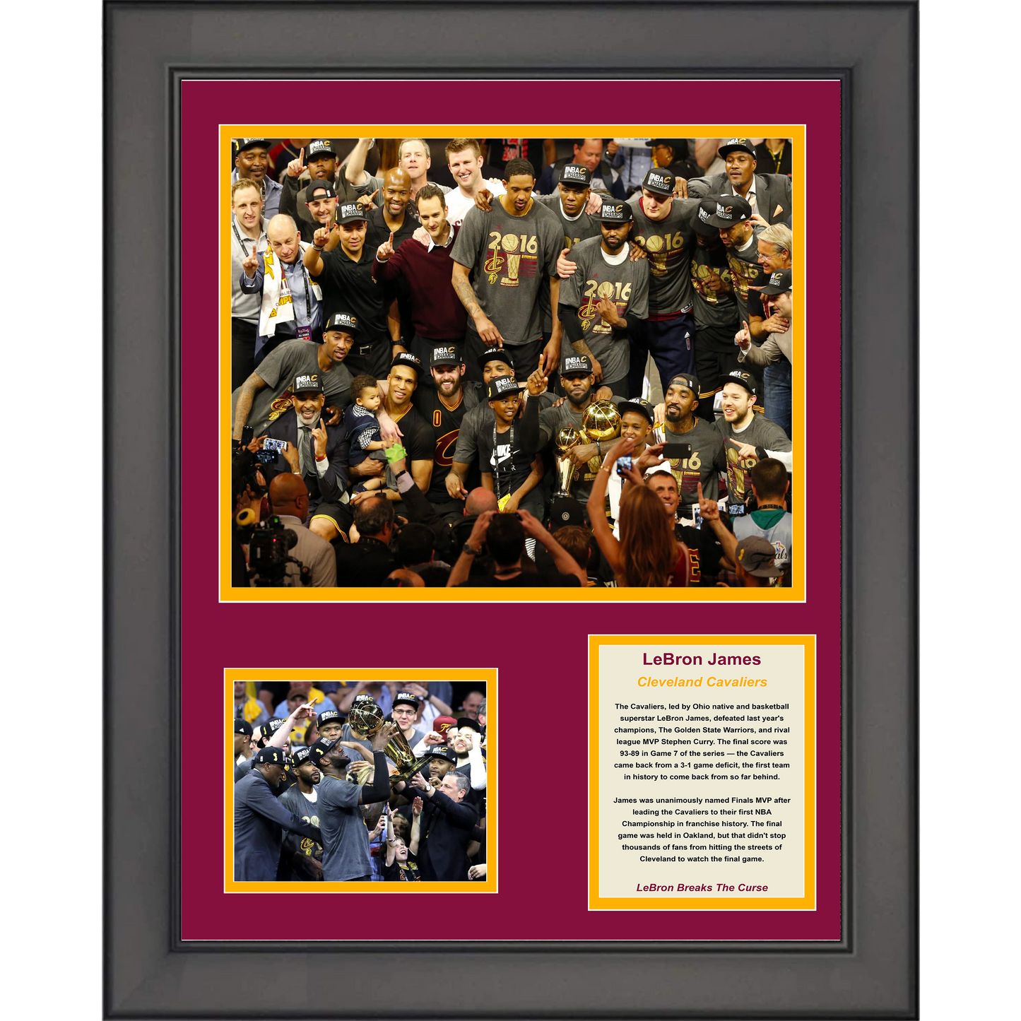 Framed Cleveland Cavaliers 2016 NBA Champions LeBron James MVP Basketball 11"x14" Three Photo Collage