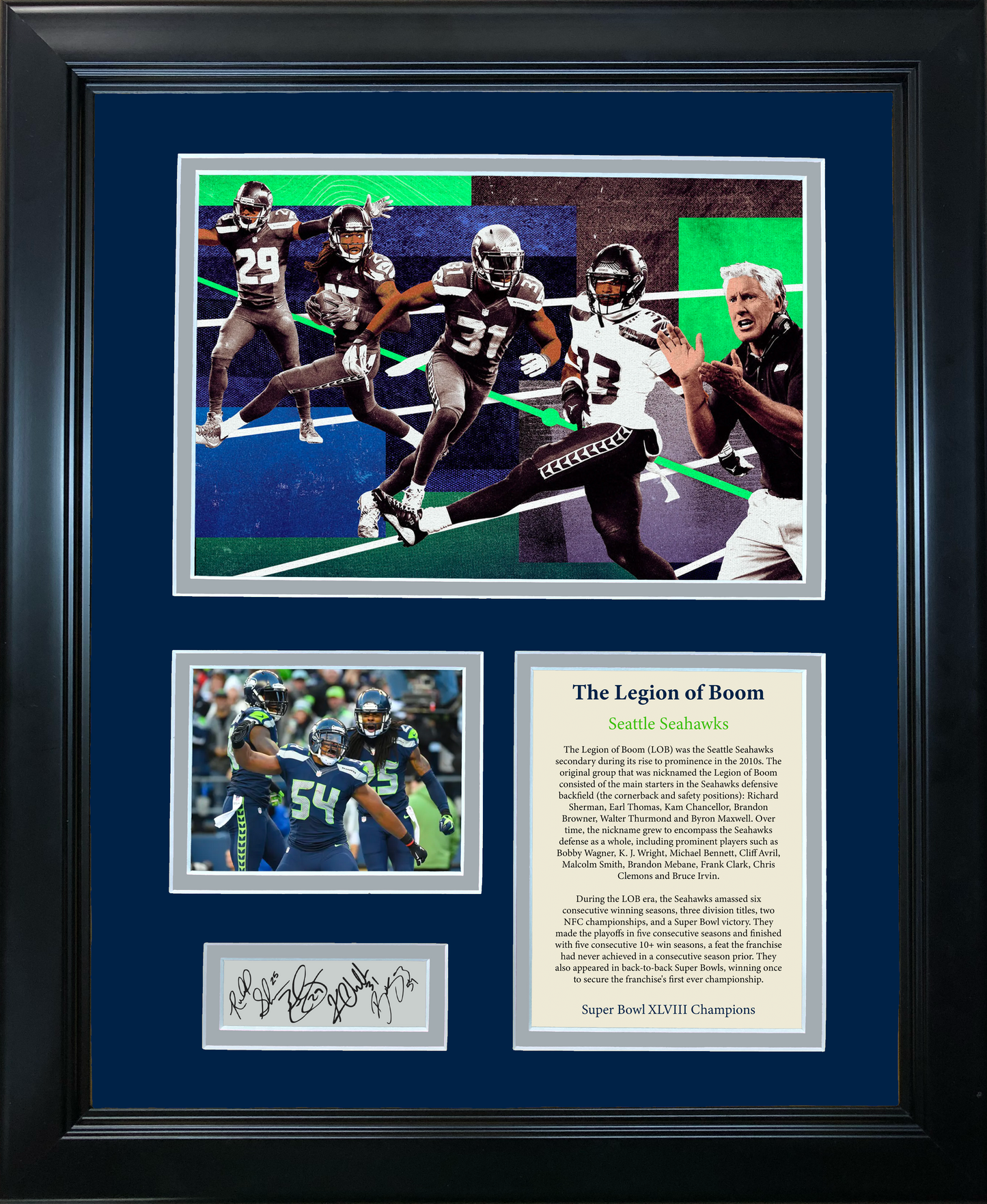 Framed Seattle Seahawks Legion of Boom Facsimile Laser Engraved Signature Auto 11"x14"Football Photo Sig Collage