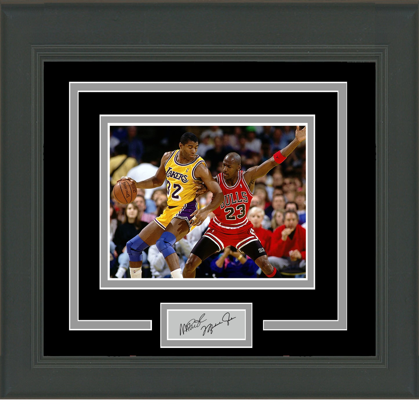Framed Magic Johnson and Michael Jordan Dual Facsimile Laser Engraved Signature Auto 11x14 Basketball Photo