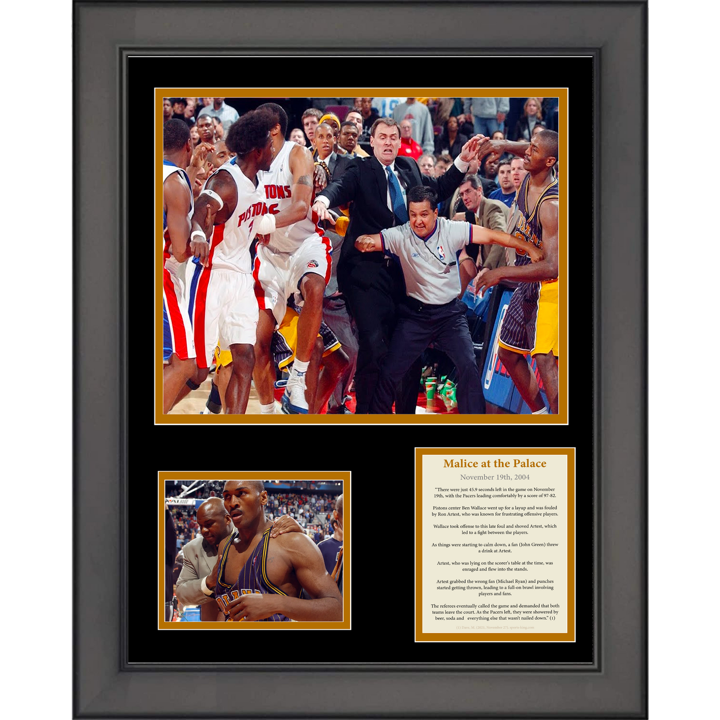 Framed Malice at the Palace Legendary Brawl Pistons vs Pacers 11"x14" Basketball Three Photo Collage