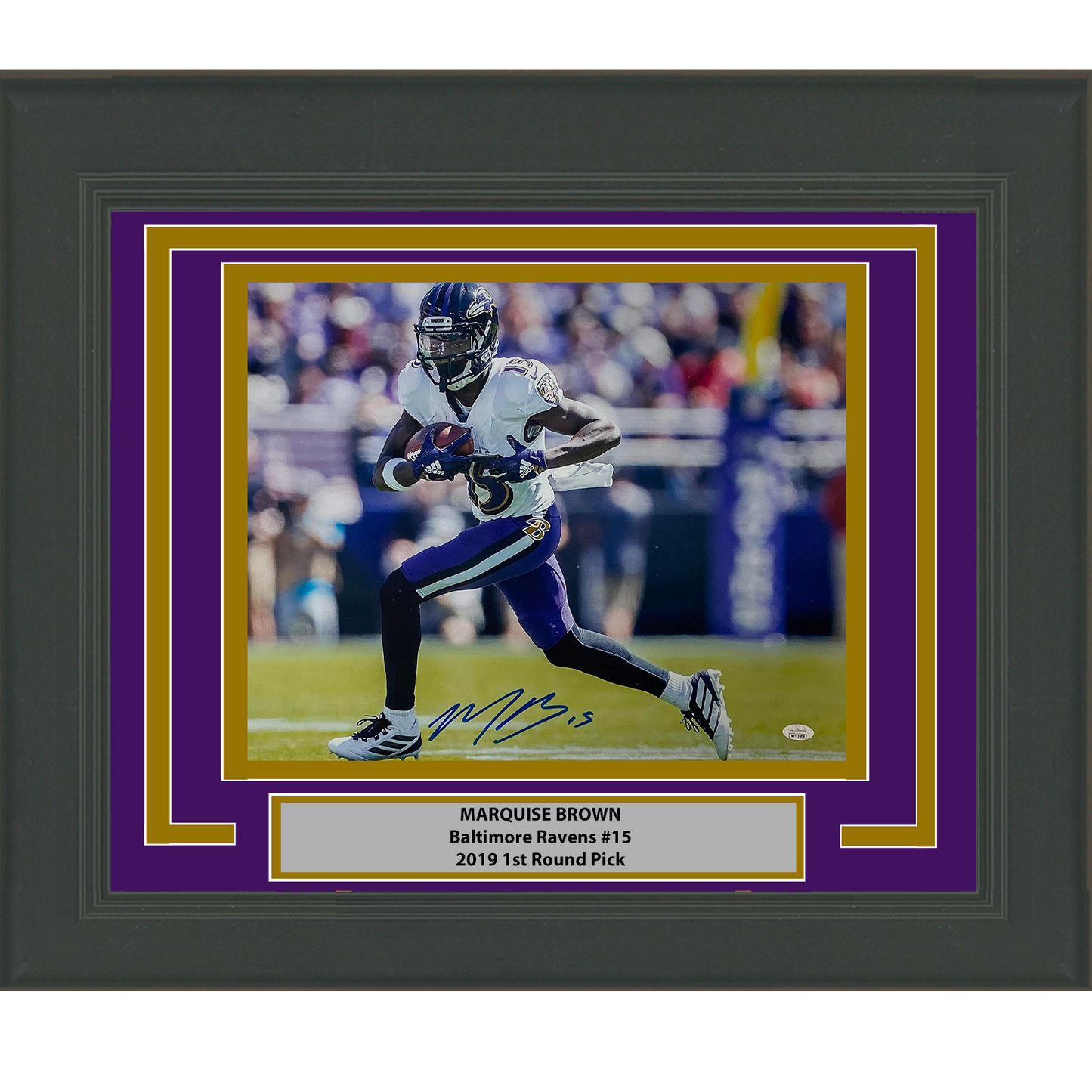 Framed Autographed/Signed Marquise Brown Baltimore Ravens 16x20 Football Photo JSA COA #3