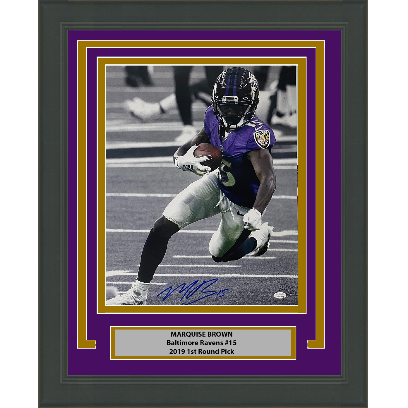 Framed Autographed/Signed Marquise Brown Baltimore Ravens 16x20 Football Photo JSA COA #4