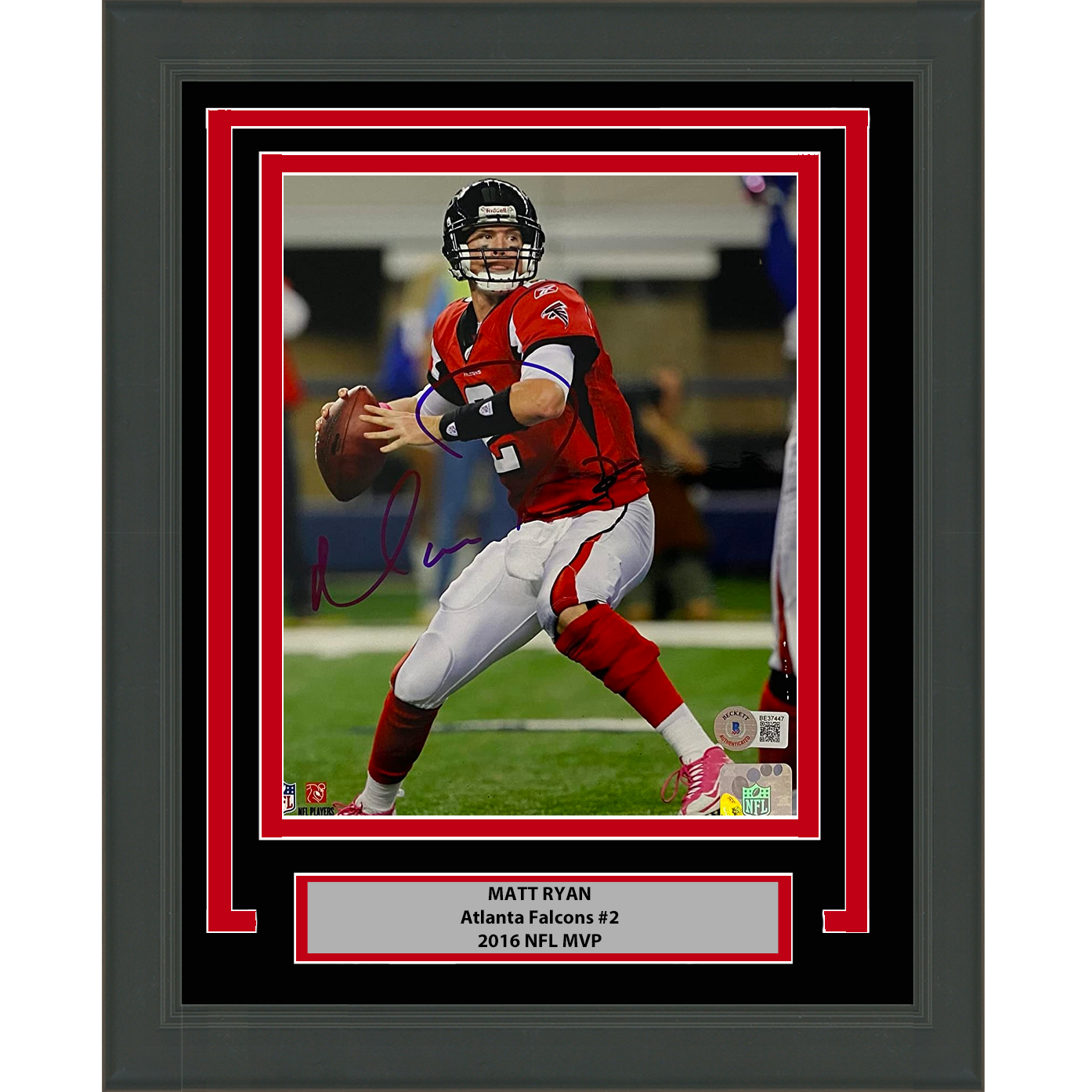Framed Autographed/Signed Matt Ryan Atlanta Falcons 8x10 Football Photo Beckett BAS COA #5