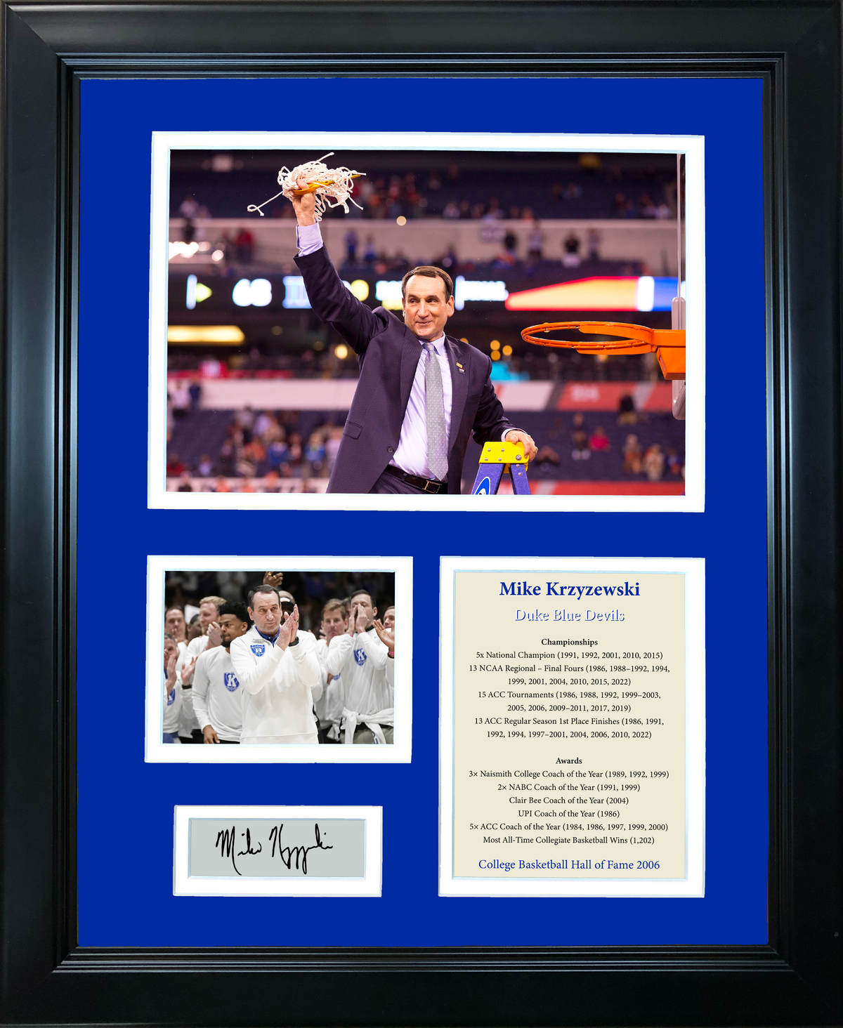 Framed Mike Krzyzewski Coach K Hall of Fame Duke Blue Devils Facsimile Laser Engraved Signature Auto NCAA Basketball 11"x14" Photo Sig Collage