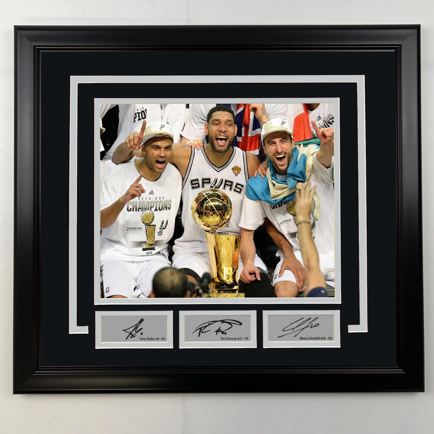 Framed Tony Parker, Tim Duncan and Manu Ginobili Facsimile Laser Engraved Signatures San Antonio Spurs 19x21 Basketball Photo