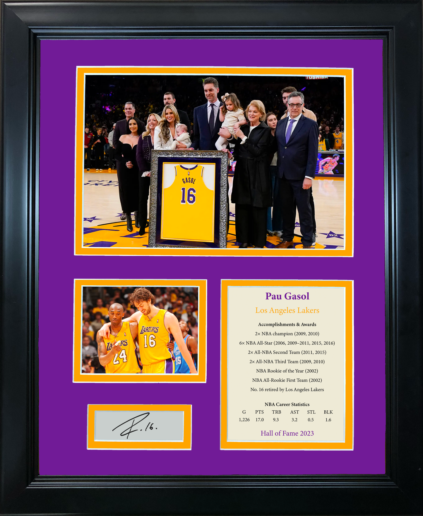 Framed Pau Gasol Hall of Fame Facsimile Laser Engraved Signature Auto Los Angeles Lakers Basketball 11"x14" Photo Sig Collage