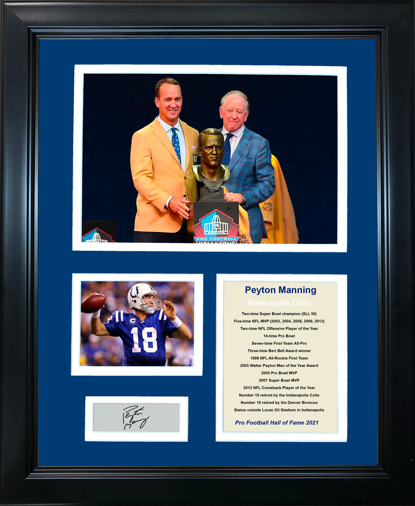 Framed Peyton Manning Hall of Fame Facsimile Laser Engraved Signature Auto Indianapolis Colts 11"x14" Photo Sig Collage