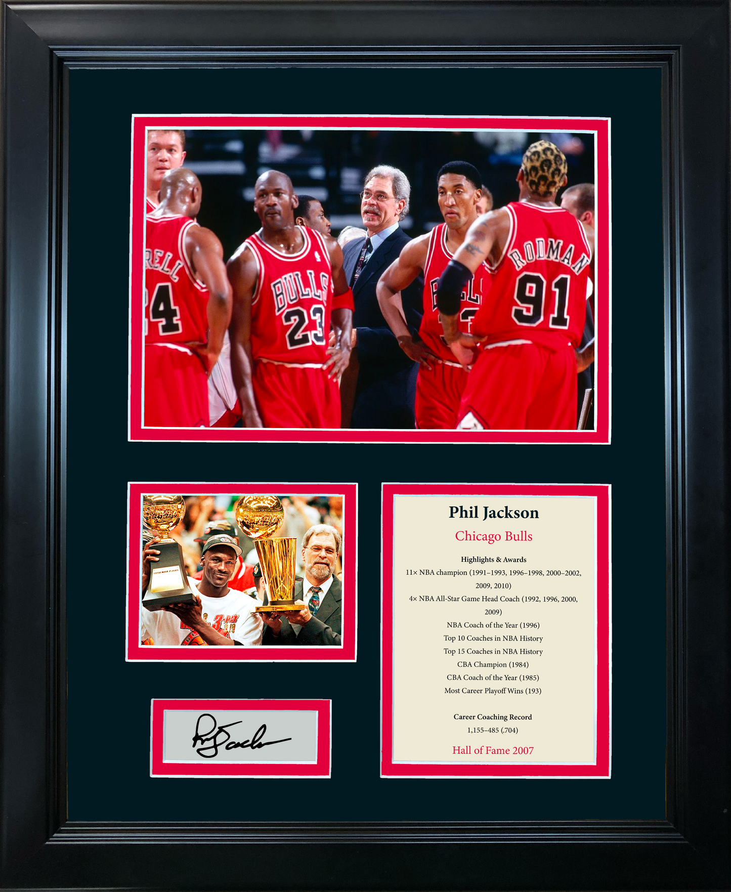 Framed Phil Jackson Hall of Fame Chicago Bulls Facsimile Laser Engraved Signature Auto Basketball 11"x14" Photo Sig Collage