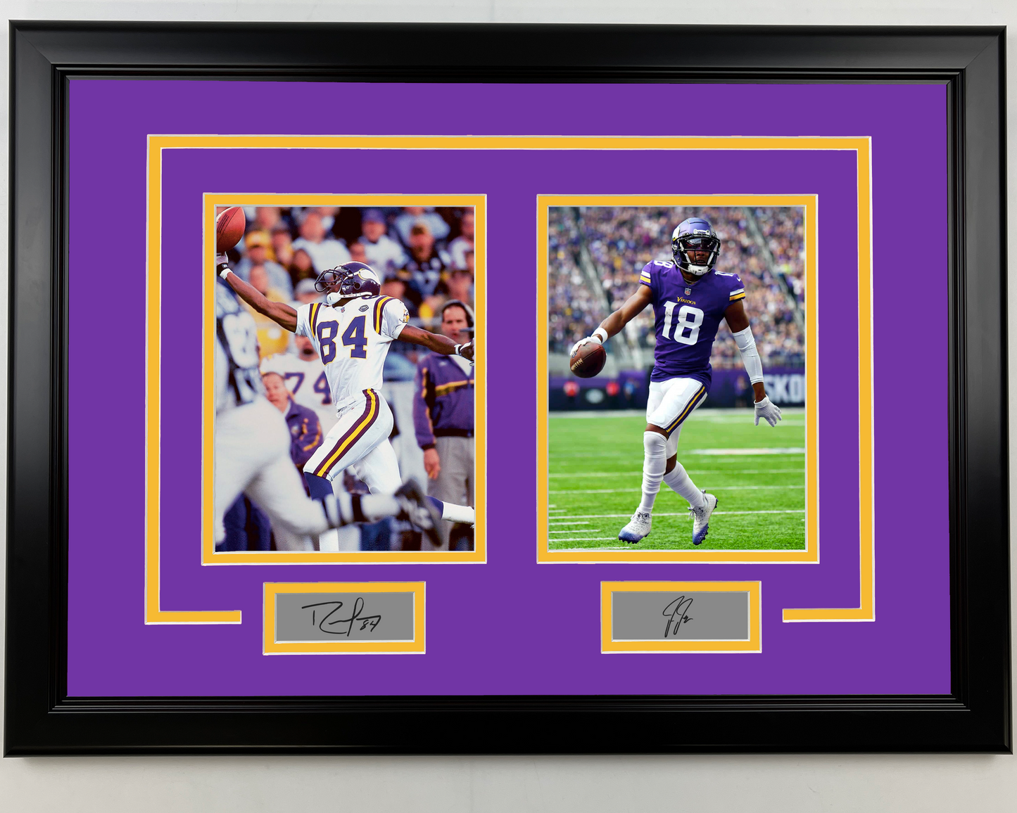 Framed Randy Moss & Justin Jefferson Facsimile Laser Engraved Signatures Minnesota Vikings 17x23 Dual Football Photo